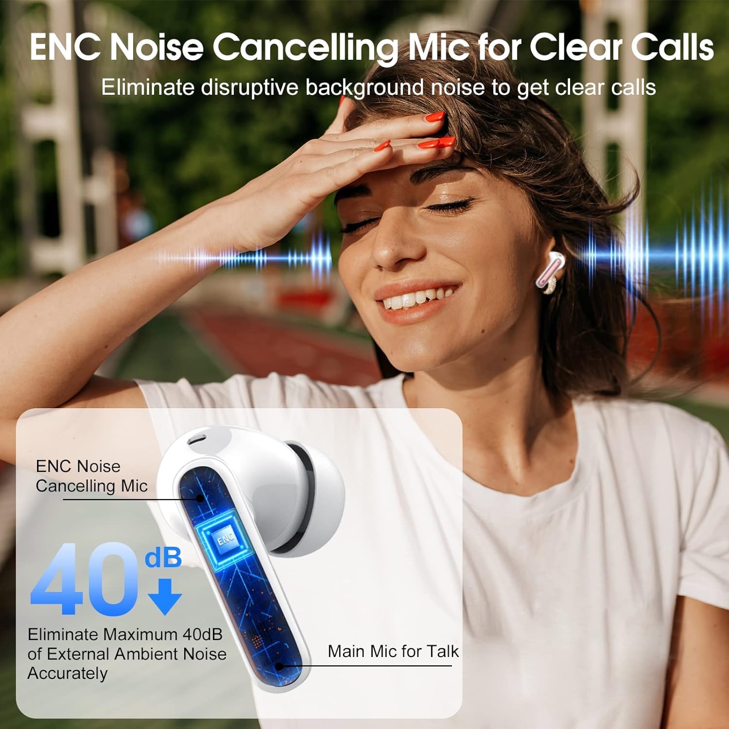 Csasan Ecouteurs Bluetooth sans Fil, 2023 Écouteurs Bluetooth 5.3 HiFi Stéréo avec 4 ENC Réduction de Bruit Mic, 40Heure Contrôle Tactile Oreillette Bluetooth avec Écran LED, Casque Bluetooth Rose