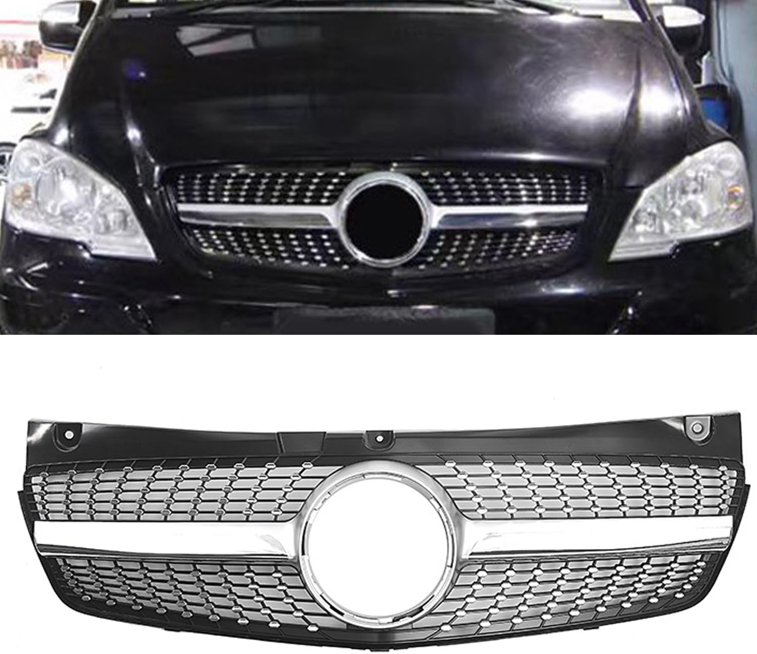 Auto Front Middle Grille,ABS Front Upper Bumper Grille Cover,Grille Modification for W639 2011-2014,Silvery
