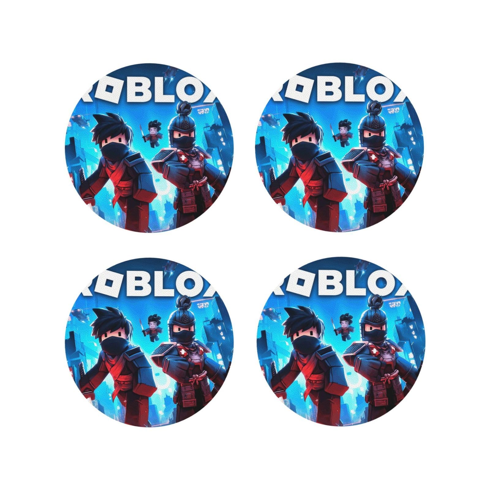 Coasters Set of 4 Round Leather Coaster Quick-Dry Drink Roblox Coasters for Desk Absorbent Mugs Pads Tabletop Protection Pad Heat Resistant Coffee Cup Mat for Kitchen Bar
