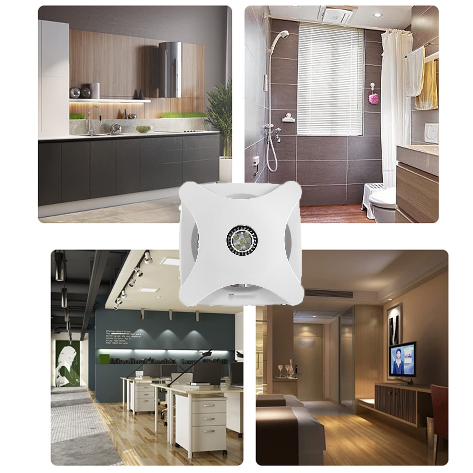 Extractor De Baño, Ventilador De Pared De 6 Pulgadas con Luz Led, Ventilador Silencioso para Baño, Ducha, Inodoro, Cocina, Oficina, Garaje, Blanco.