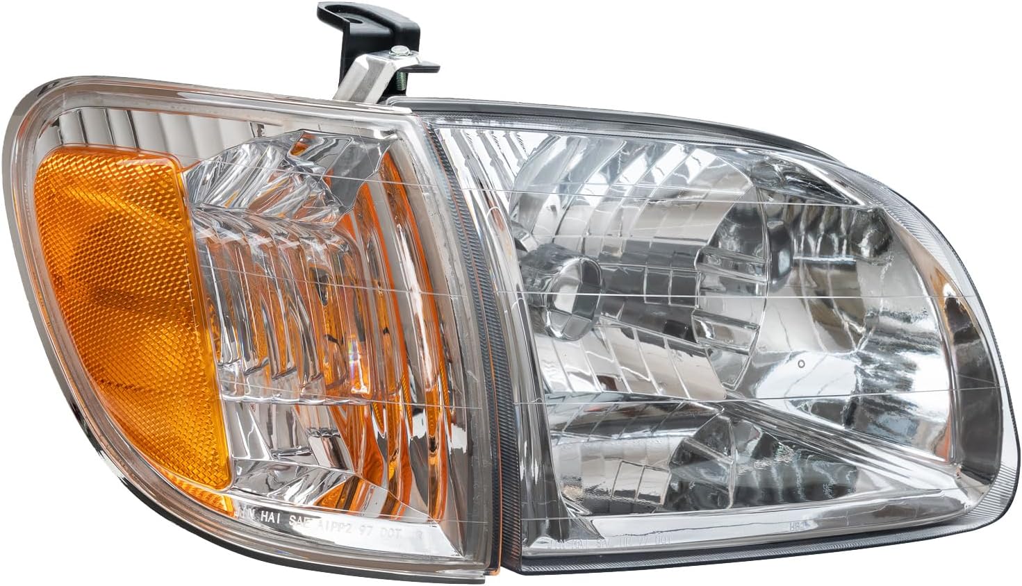 Headlight Assembly Fit For 2000 2001 2002 2003 2004 Toyota Tundra Headlights + Parking Lights Lamps Chrome Housing Clear Lens Amber Corner Driver and Passenger Side
