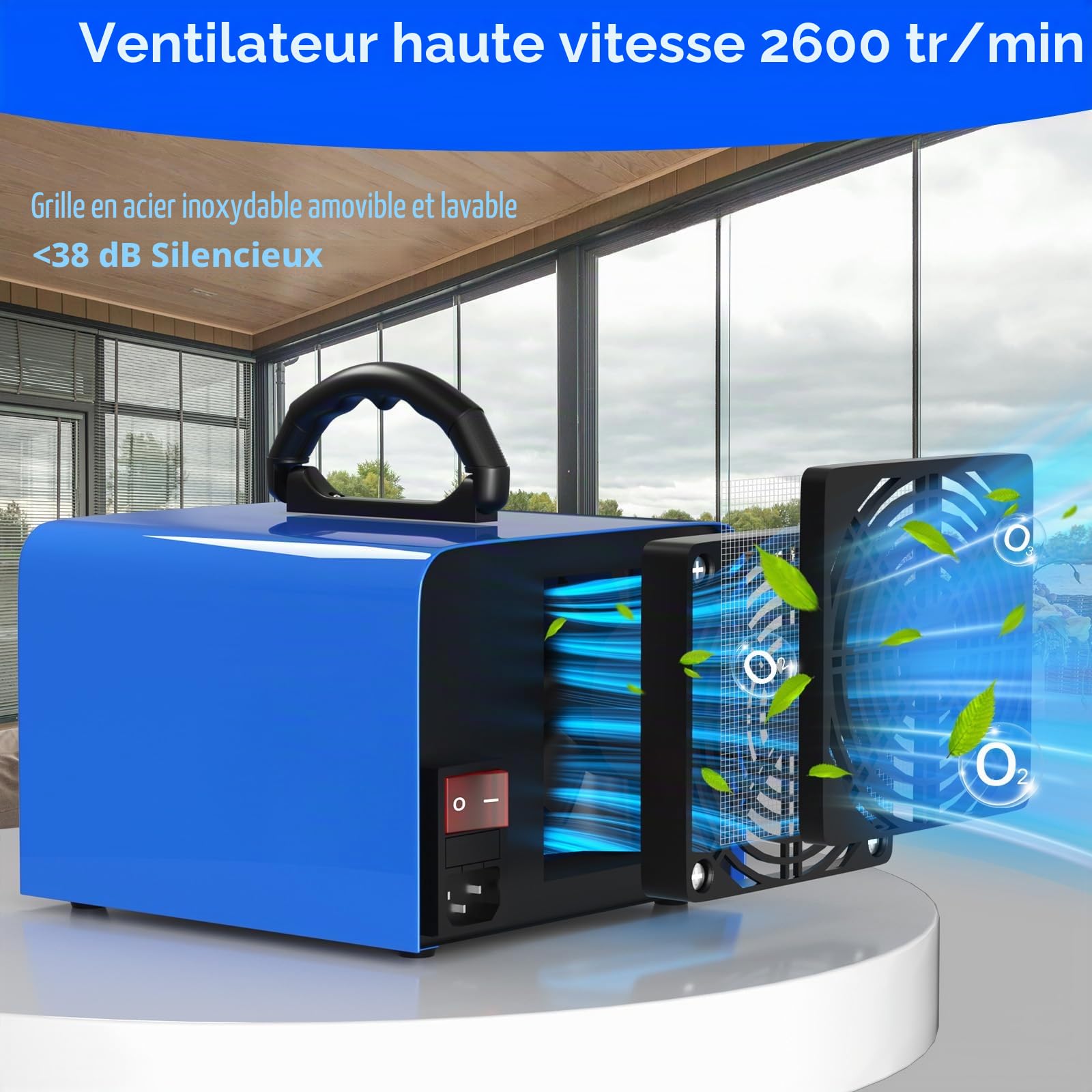 Générateur d'Ozone 65 000 mg/h, Appareil Ozonisateur Industriel O3 avec Minuterie de 120min, Température, Humidité, Appareil à Ozone Jusqu'à 300 ㎡, Ozoniseur O3 pour Garage, Appartement, Hôtel