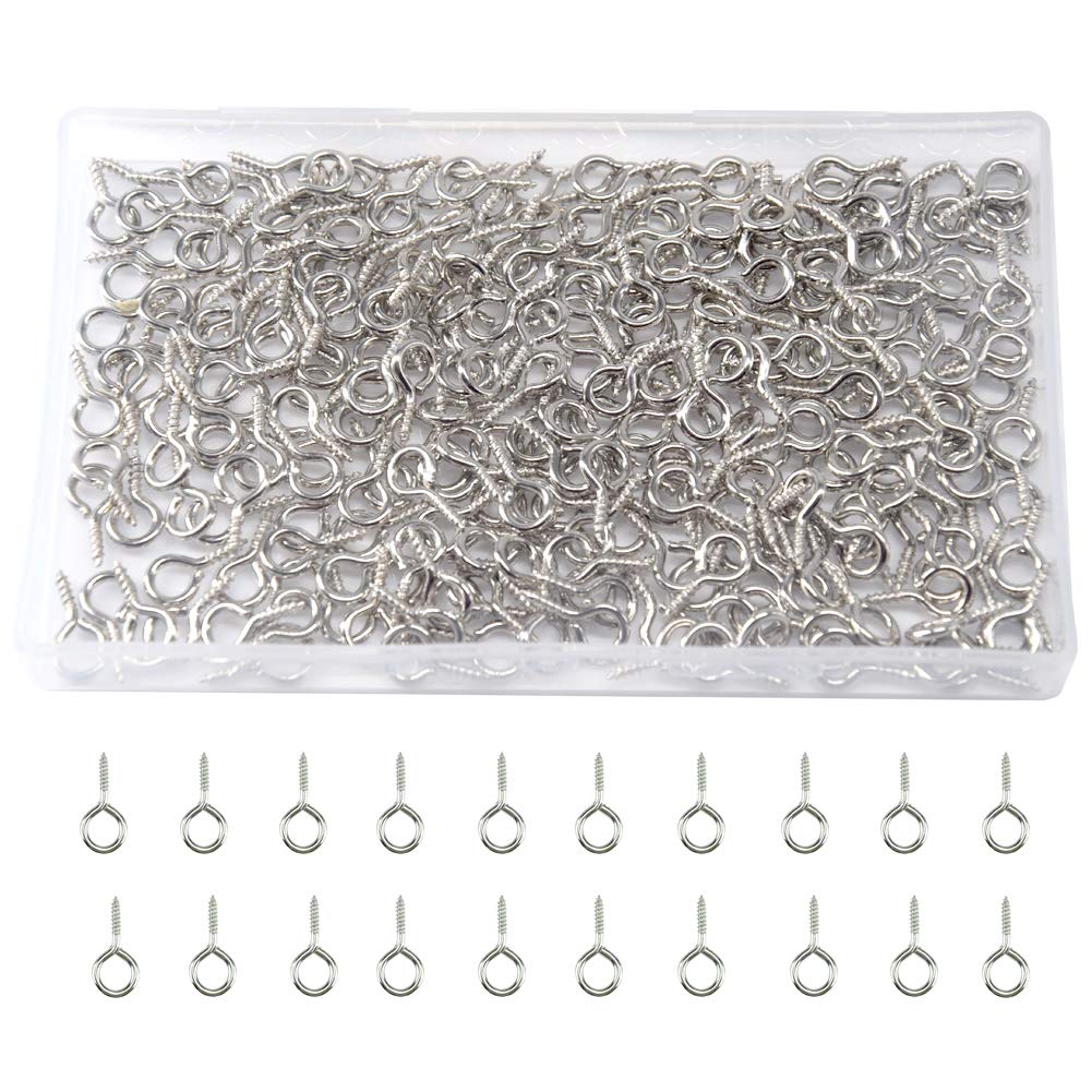CEEYSEE 300 Pcs Small Eye Screws 6 x 12mm Mini Screw Eye Pin Peg Self Tapping Screws Hooks Ring for Arts Crafts Projects (YJY0)