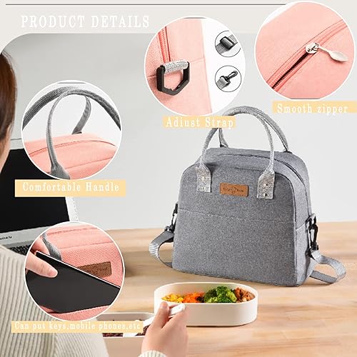 Miniatura 6 de Lonchera térmica para mujeres y hombres, bolsa de almuerzo grande reutilizable con cinturón de hombro ajustable, lonchera portátil para el trabajo,