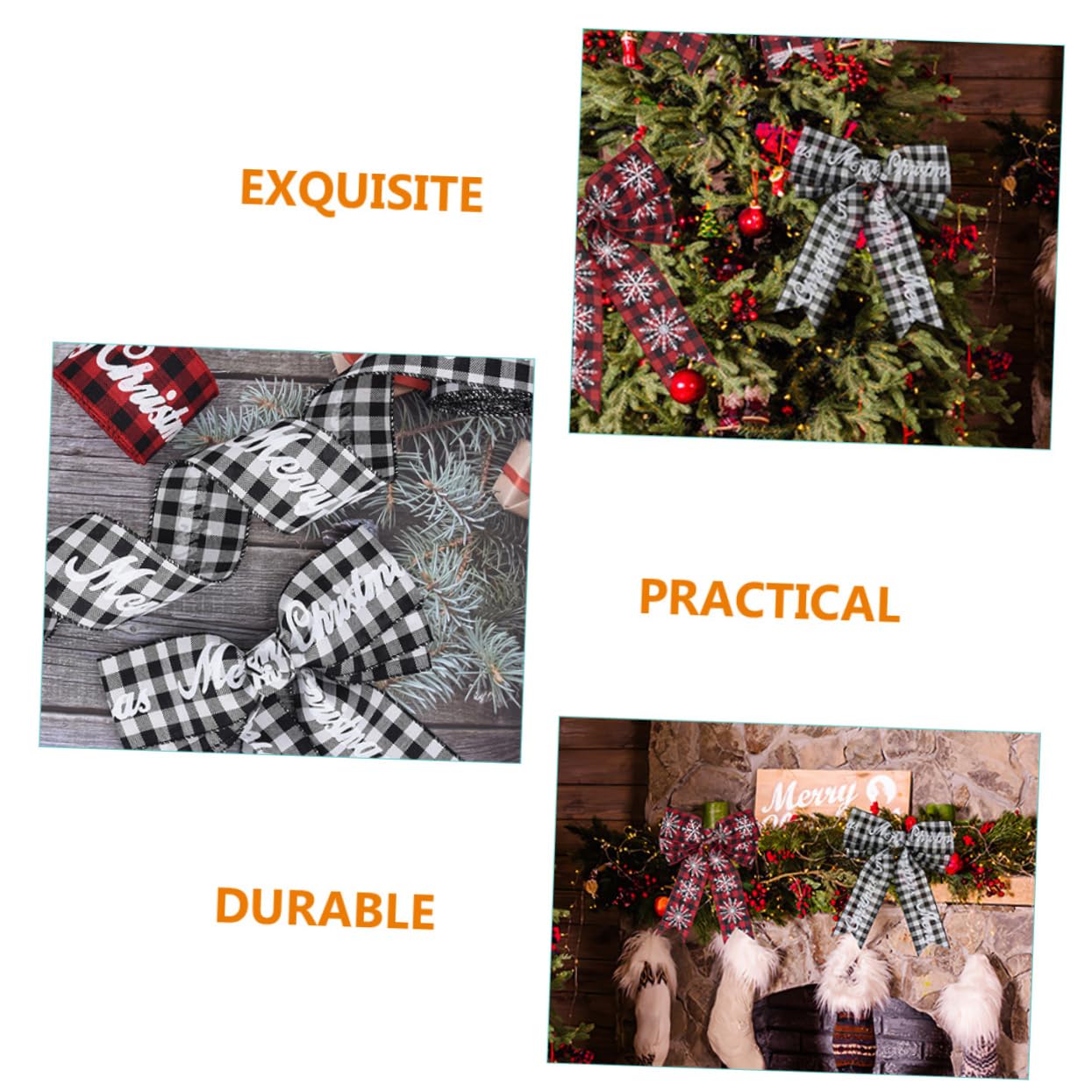Lurrose 4 Rollen Weihnachtsband seidenband ribbon christmas decor weihnchtsdeko geschenkband Weihnachtsbänder Urlaub kariertes Geschenkverpackungsband DIY- basteln Eisendraht
