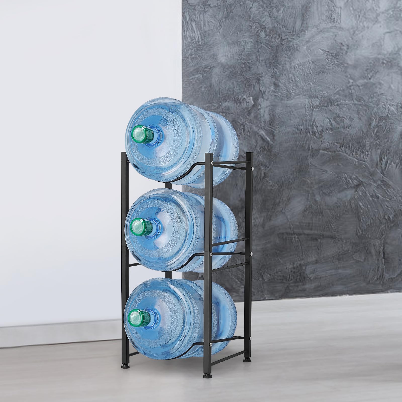 MOOACE Soporte para botellas de agua de 3 niveles, soporte desmontable para botellas de agua de 5 galones para cocina, oficina, hogar, negro
