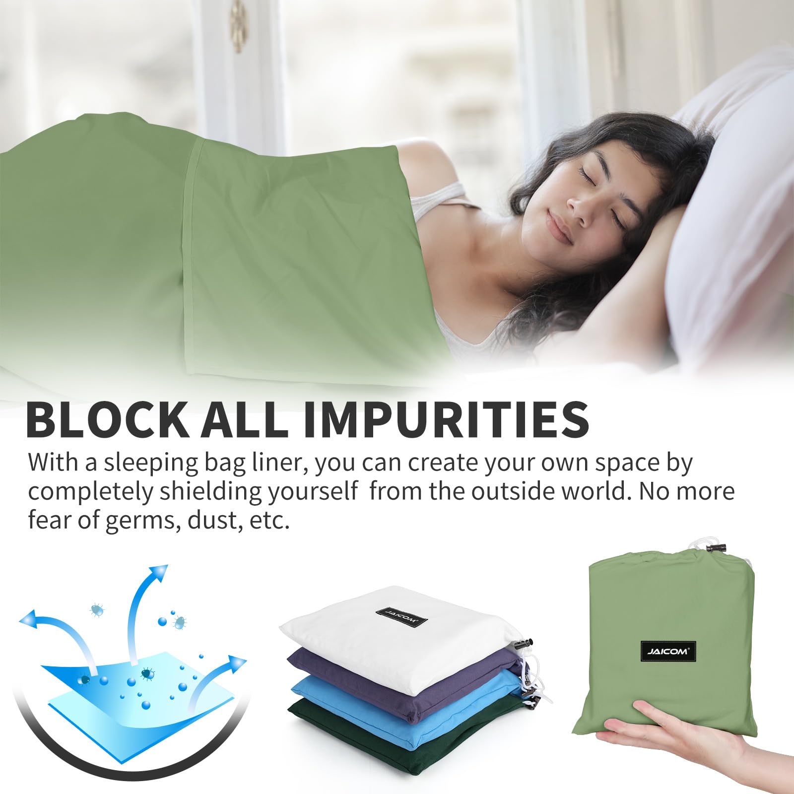 JAICOM Doublure de sac de couchage – Drap de voyage et sac de couchage pour adulte, drap de voyage léger pour camping, hôtel et auberge, extérieur
