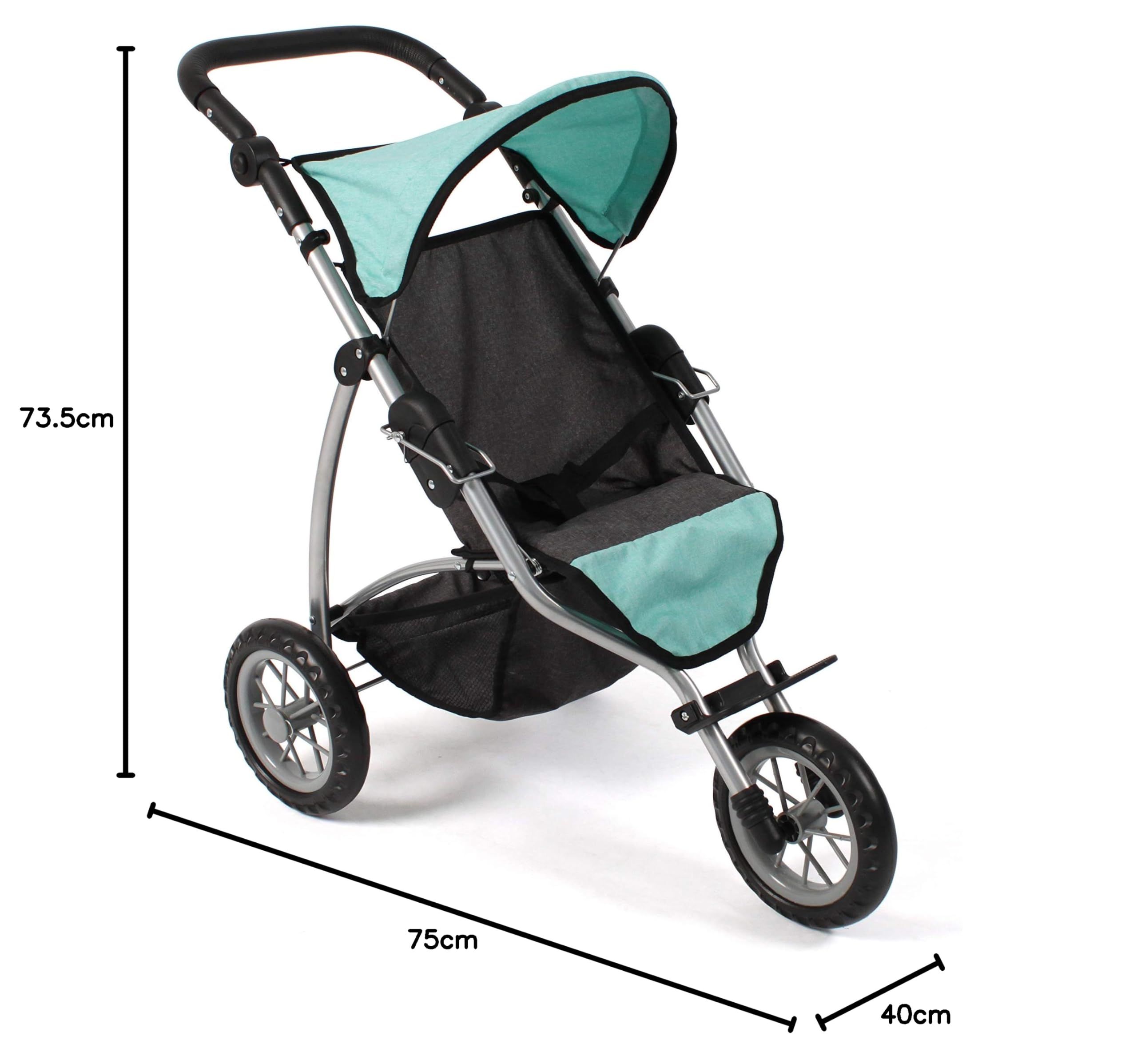 Bayer Chic 2000 - Wózek dla lalek Leon, jogging Buggy, dla dzieci w wieku od 4 do 8 lat, melanż, ciemnoszary, miętowy, 75 x 40 x 73,5 cm
