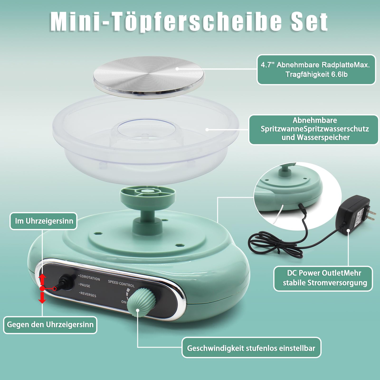 fisca Mini-Töpferscheibe, 4,7“ Töpferscheibe für Kinder, Jugendliche und Erwachsene Anfänger, Plug-in-Motor, 1,32Lb lufttrocknender Ton, Bastelset für Heimwerker, Keramikarbeiten und Kunstschaffen