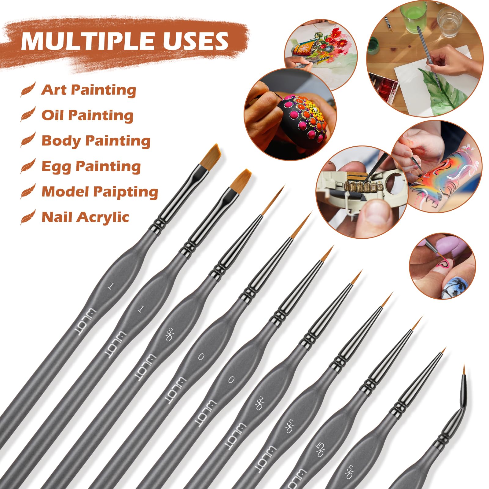 Fine Detail Brush Premium Set di 10 pennelli con manici triangolari, pennello in miniatura per dettagli e pittura artistica, acrilico e unghie, modelli, acquerello, guazzo, miniature, olio, personaggi