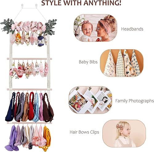 Miniatura 6 de Organizador de lazos para el cabello para niñas, organizador de accesorios para el cabello de bebé, pinzas para el cabello, almacenamiento con