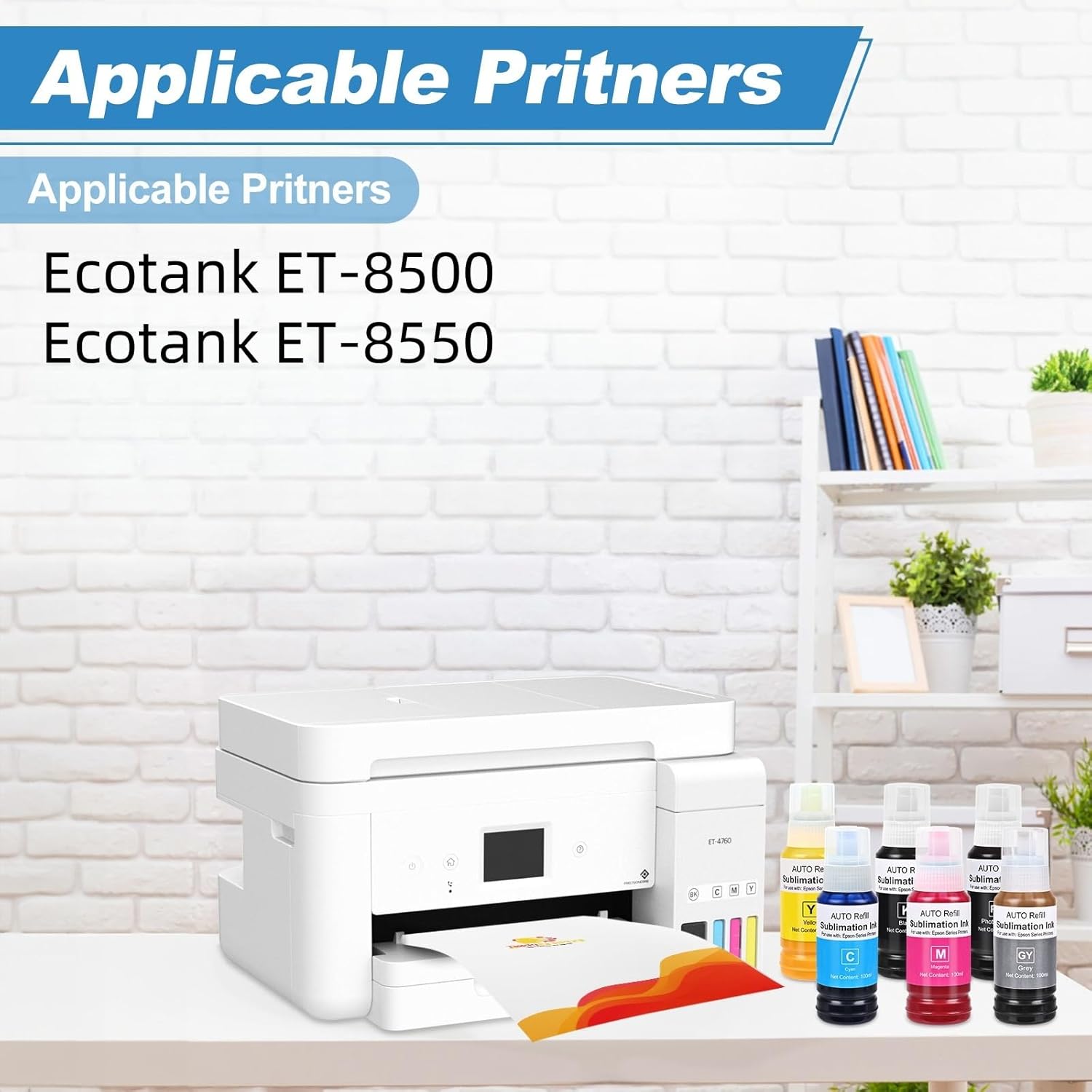 552 Sublimation Ink Refill Bottles use for Eoctank ET-8550, Ecotank ET-8500（BK PBK C M Y GY, 600ml）