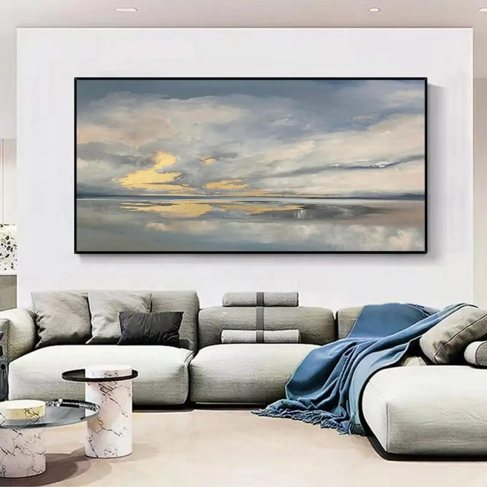 Jacbon Frameless Large Coastal Wall Art Large Sunset Beach Abstract Painting Seascape Pictures Beach Scene Art Wall Decor Textured Art 60X120cm