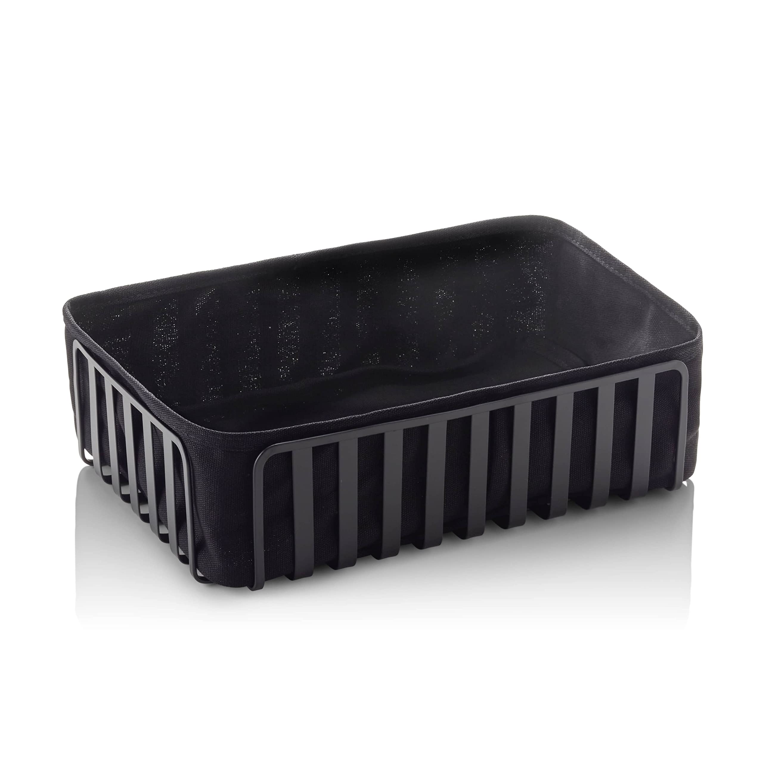 WAS Germany Brotkorb - dekorativer Korb für Brot und Backwaren - aus pulverbeschichtetem Metall mit Baumwolleinsatz - schwarz - 28,5 x 18,5 x 8 cm