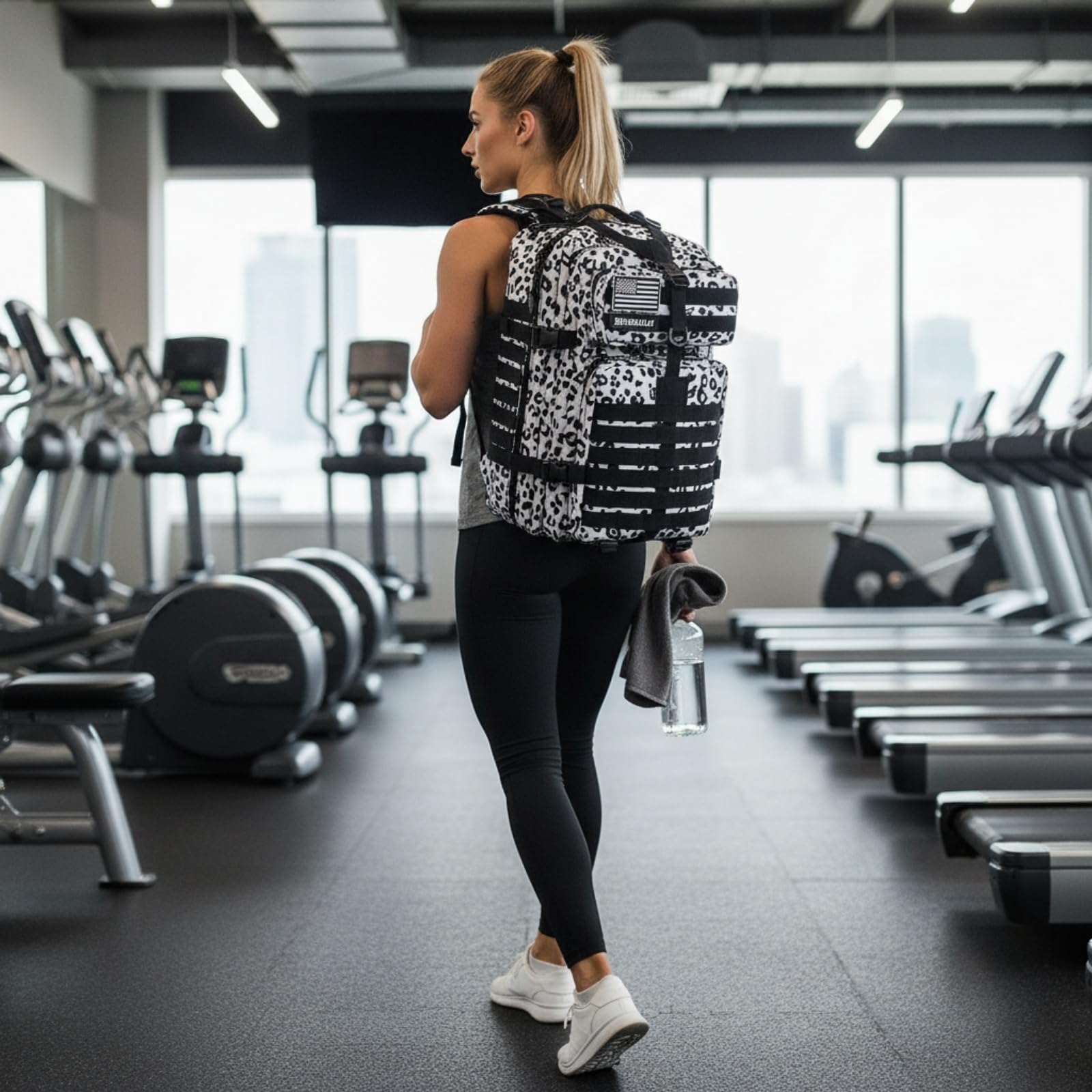 Mochila Táctica Militar 45L,Gran Capacidad, para Senderismo,Acampada y Crossfit,Hombre/Mujer (Sin bolsillo lateral, Estampado de leopardo)