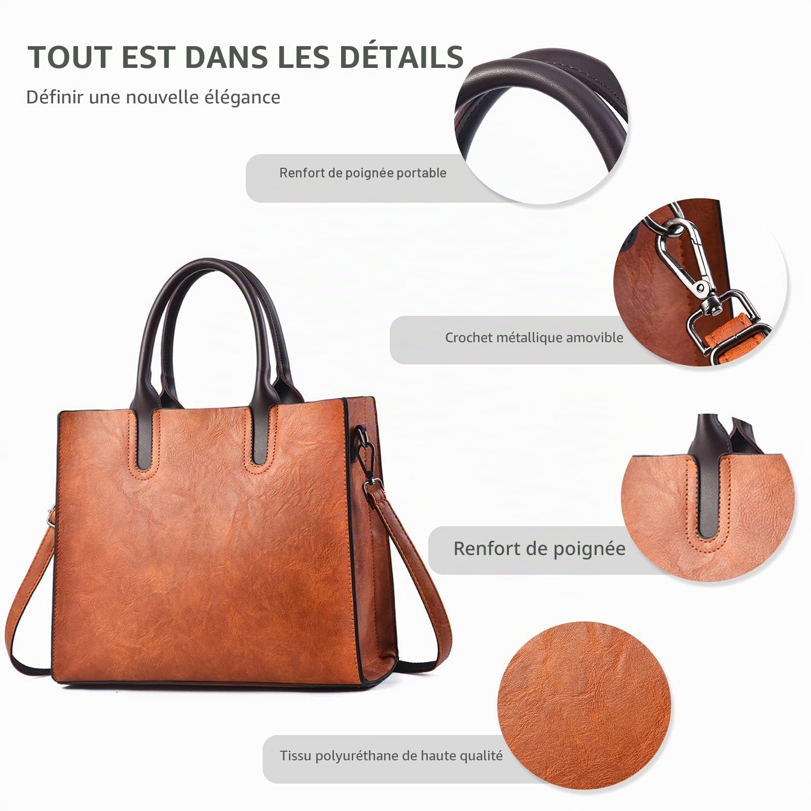 NICOLE & DORIS Sac à Main Femmes Grande Capacité Sac Bandoulière Sac Cabas Carree Sac Fourre-Tout Sac Epaule en Cuir Sac de Shopping Sac Travail Femme