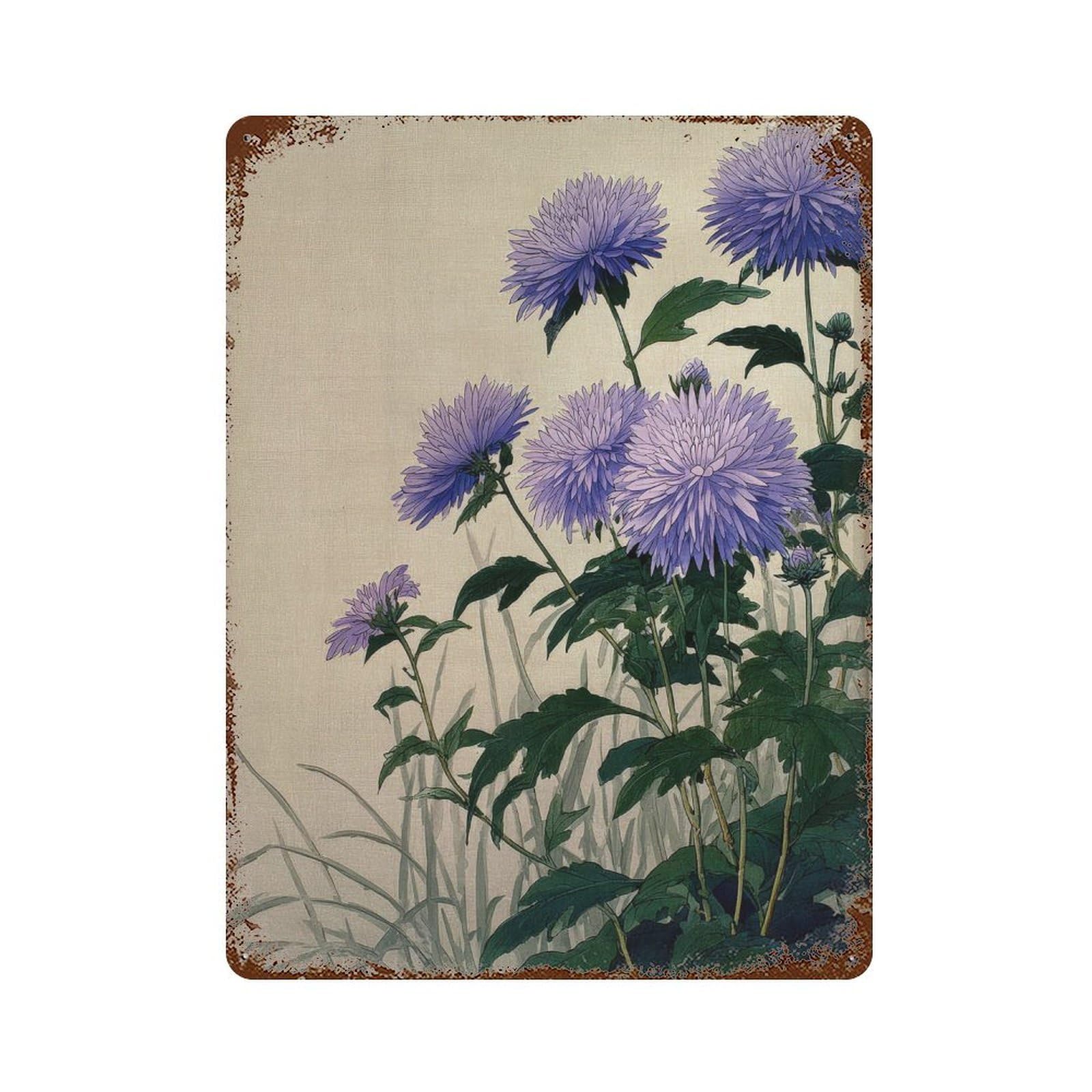 xiaoxiaoshen Purple Chrysanthemum Flowers. Traditional Japanese Style Wall Decor Art Metal Tin Poster Modern Home Decor Art Home Bar Shop Decorations Vintage Sign 40x30cm