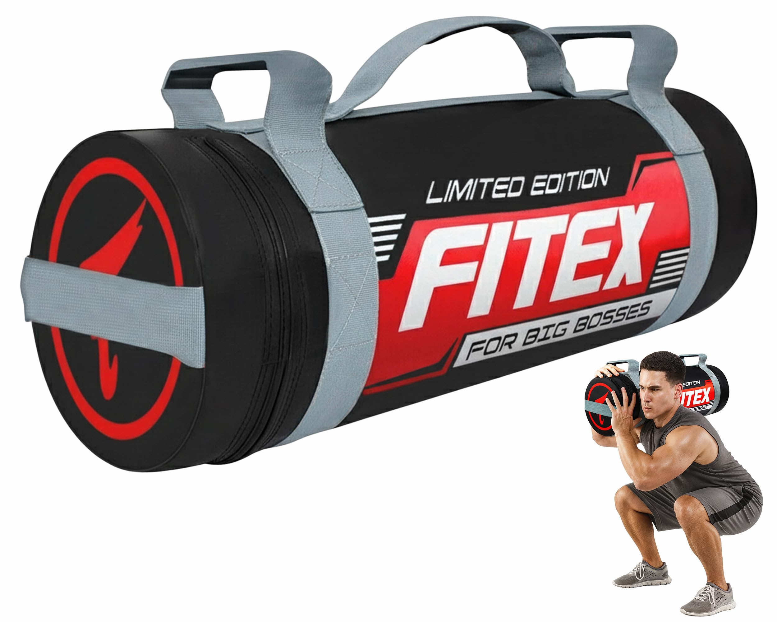 FITEX Power Bag – Workout Sandbag for Functional Training, Boxing, MMA, and Home Fitness – Heavy Duty Build with Comfortable Handles – Ideal for Strength and Endurance Training (Black/Red, 22KG)