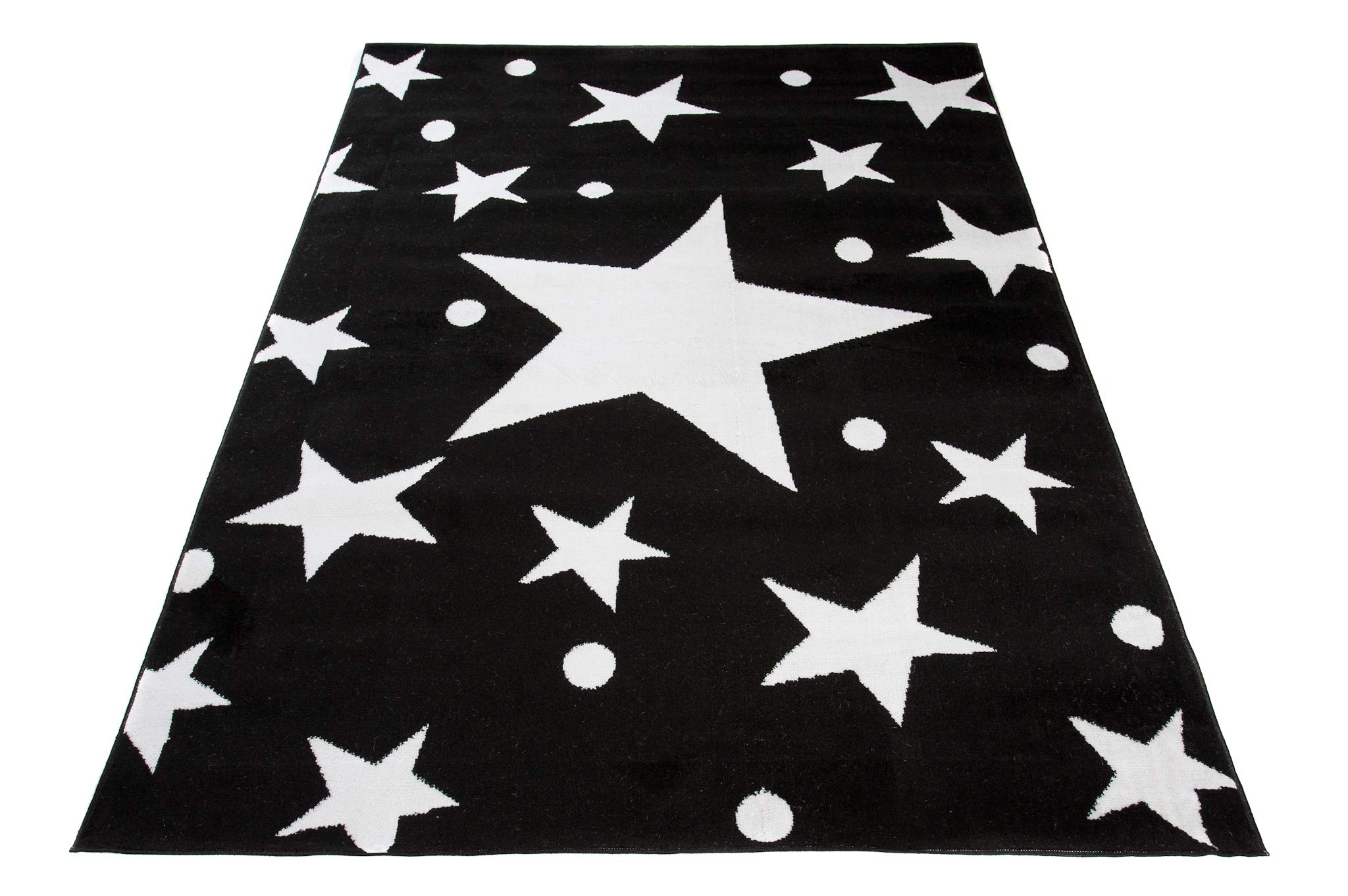 TAPISO Bali Tapis de Salon Chambre Ado Jeu Design Moderne Noir Blanc Géométrique Etoiles Pois Doux Fin 220 x 300 cm