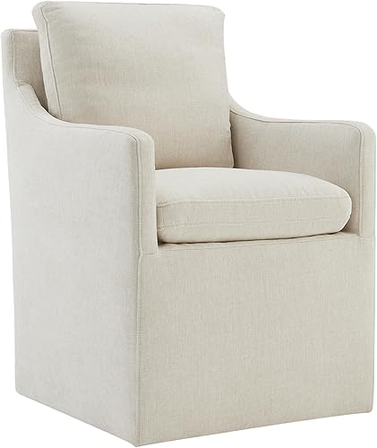 Miniatura 12 de Sillas de comedor tapizadas con ruedas, cubierta lavable, silla de escritorio lateral con rodillos para comedor, sala de estar, beige crema, 1 caja