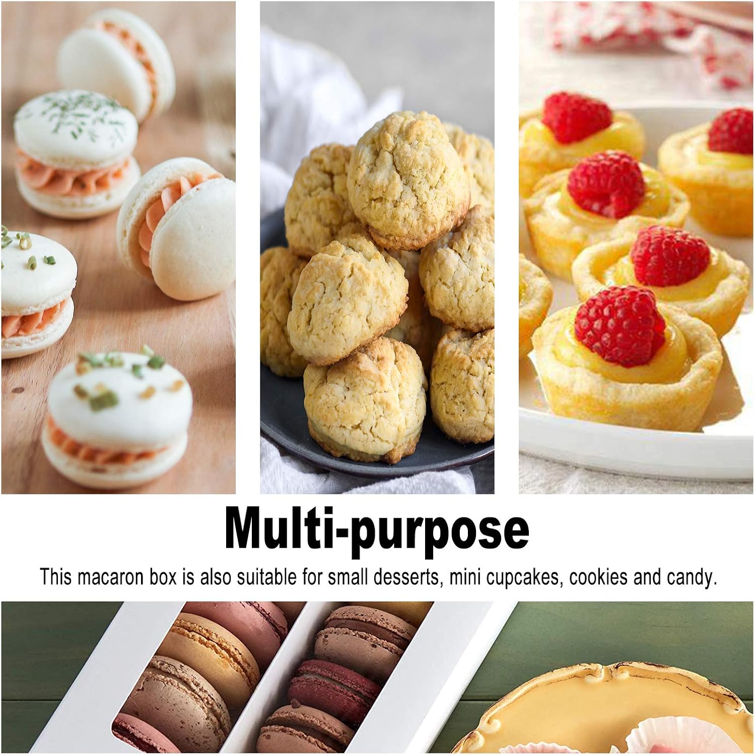 KBG 25 Macaron Boxes,Macaron Box for 12,(Interior Mesurement 7.25×4 ×1.8 Inches),White Macaron Box,Macaron Packaging Boxes with Clear Window Kraft Without Macarons Inside