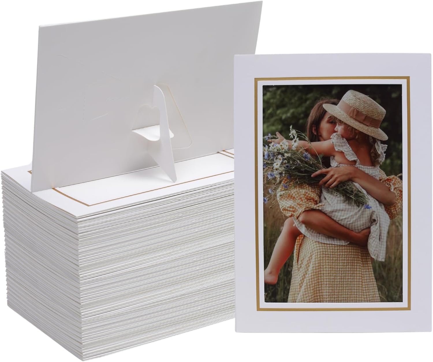 Meonua 100 Pack Standing Paper Picture Frames,4x6Cardboard Photo Frame with Easel,Paper Photo Frame Cards,Gallery Frames Bulk For DIY,Wedding, Classroom,Graduation(White)