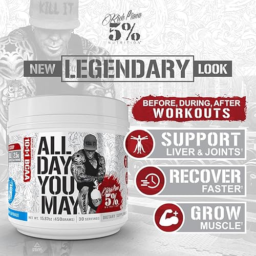Miniatura 3 de 5% Nutrition Paquete de Rich Piana | AllDayYouMay BCAA Powder + Kill It Reloaded High Tim Pre-Workout (Fruit Punch)