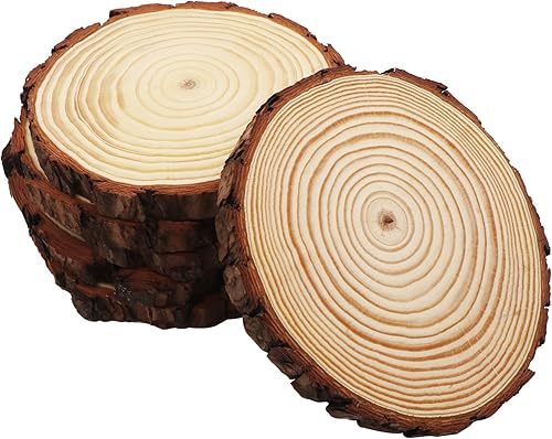 Miniatura 3 de Rebanadas de madera natural, paquete de 20 círculos de madera redondos sin terminar de 4.7 a 5.5 pulgadas, para manualidades, manualidades, adornos