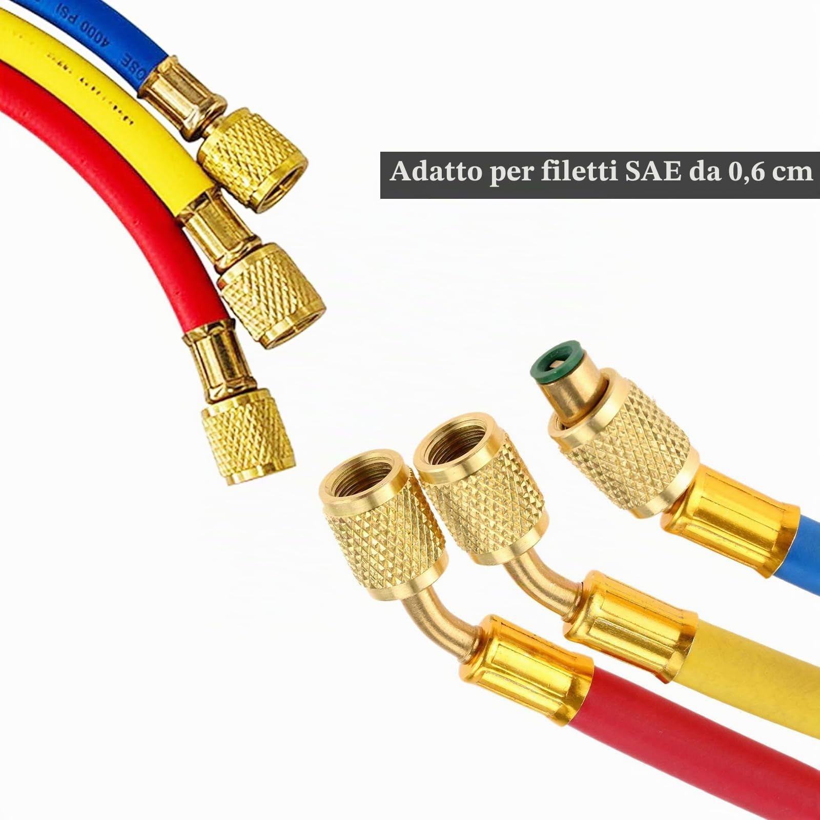 60inch/150cm Tubo di riempimento per refrigerante aria condizionata (600-3000Psi) per R134a R12 R2 R502, fluoruro AC tubo di riempimento 1/4" SAE filo di segnalazione (3 colori)