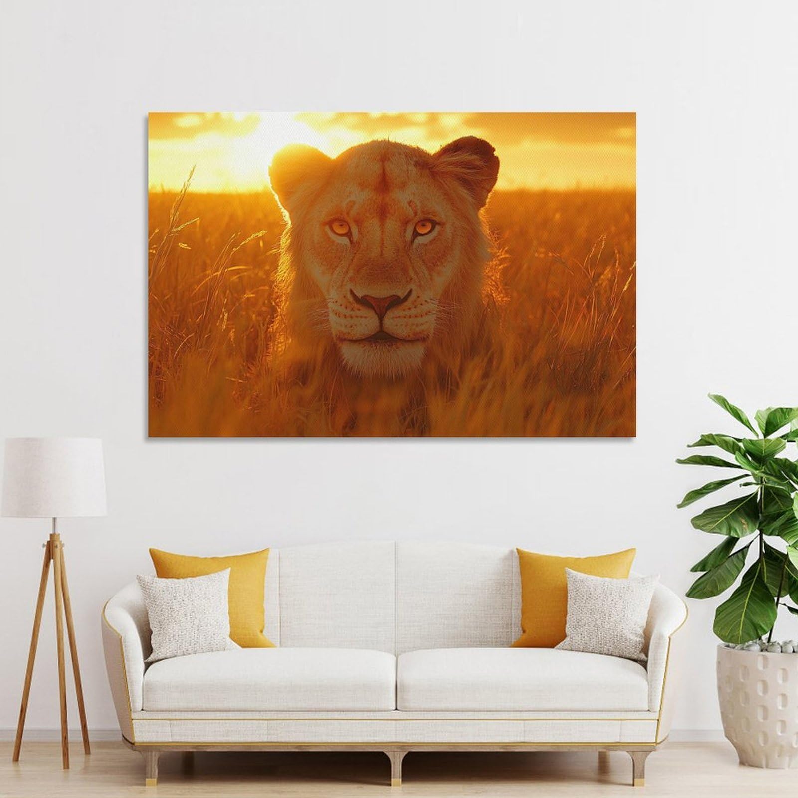 Junmoney Lion in Golden Light Wall Art Print, 20x30inch(50x75cm), for Living Room, Bedroom, Office Or Hallway, Canvas Wall Art That Fits Changing Layouts