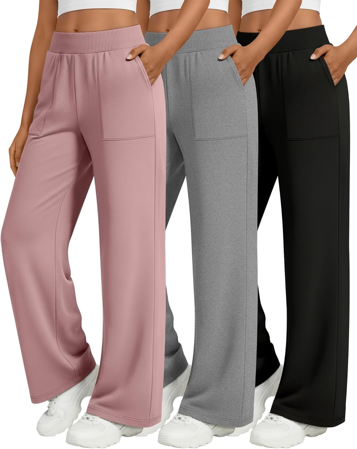 Oakgarden 3 Pack Women's Wide Leg Lounge Pants Baggy High Waisted Yoga Joggers Cozy Sweatpants with 4 Pockets