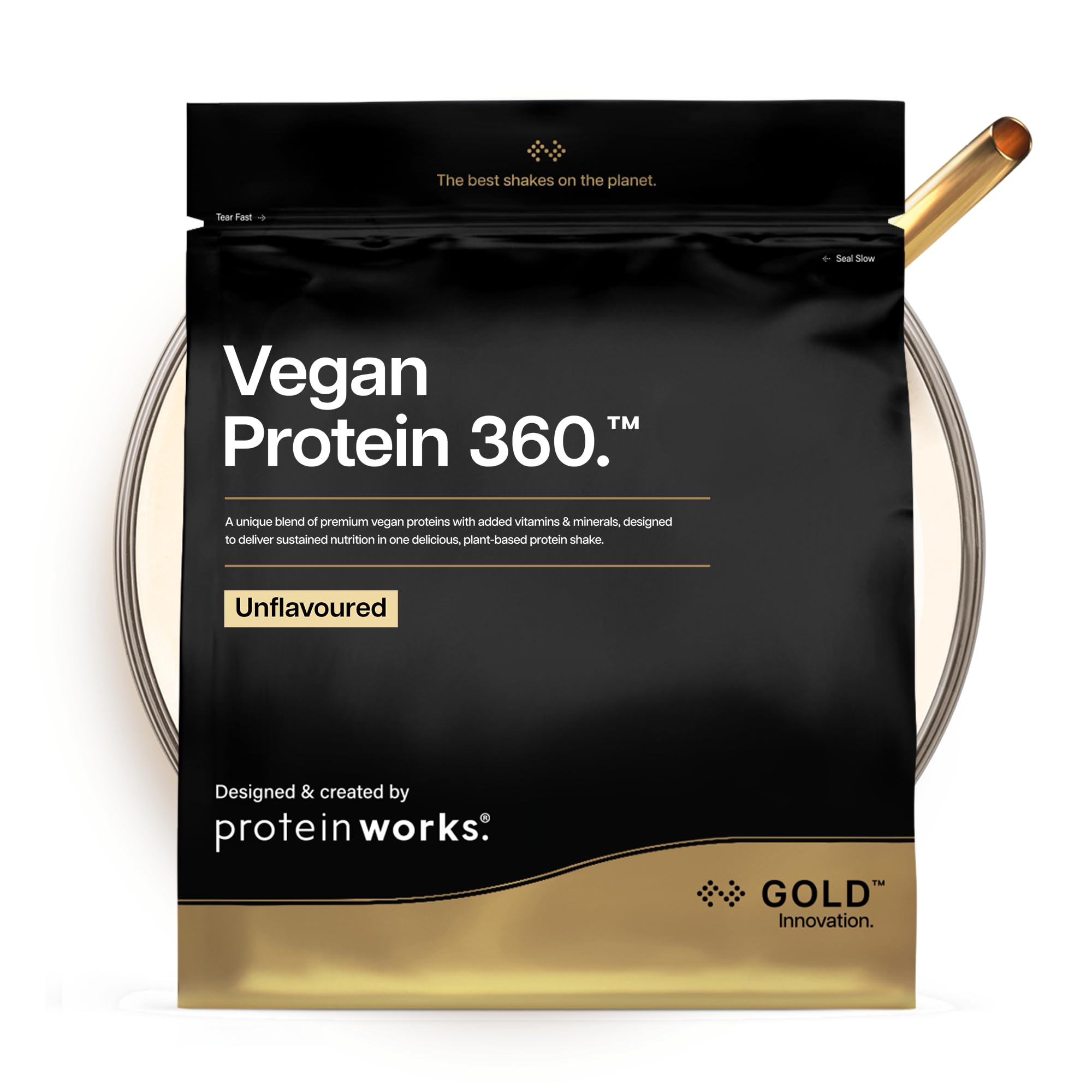 Protein Works | Vegan Protein 360 - Gold Innovation, Unflavoured, 16 Servings, 100% Plant Based & Natural, Premium Multi-Protein Blend, Low Fat Shake, Low Calorie Shake, 500g