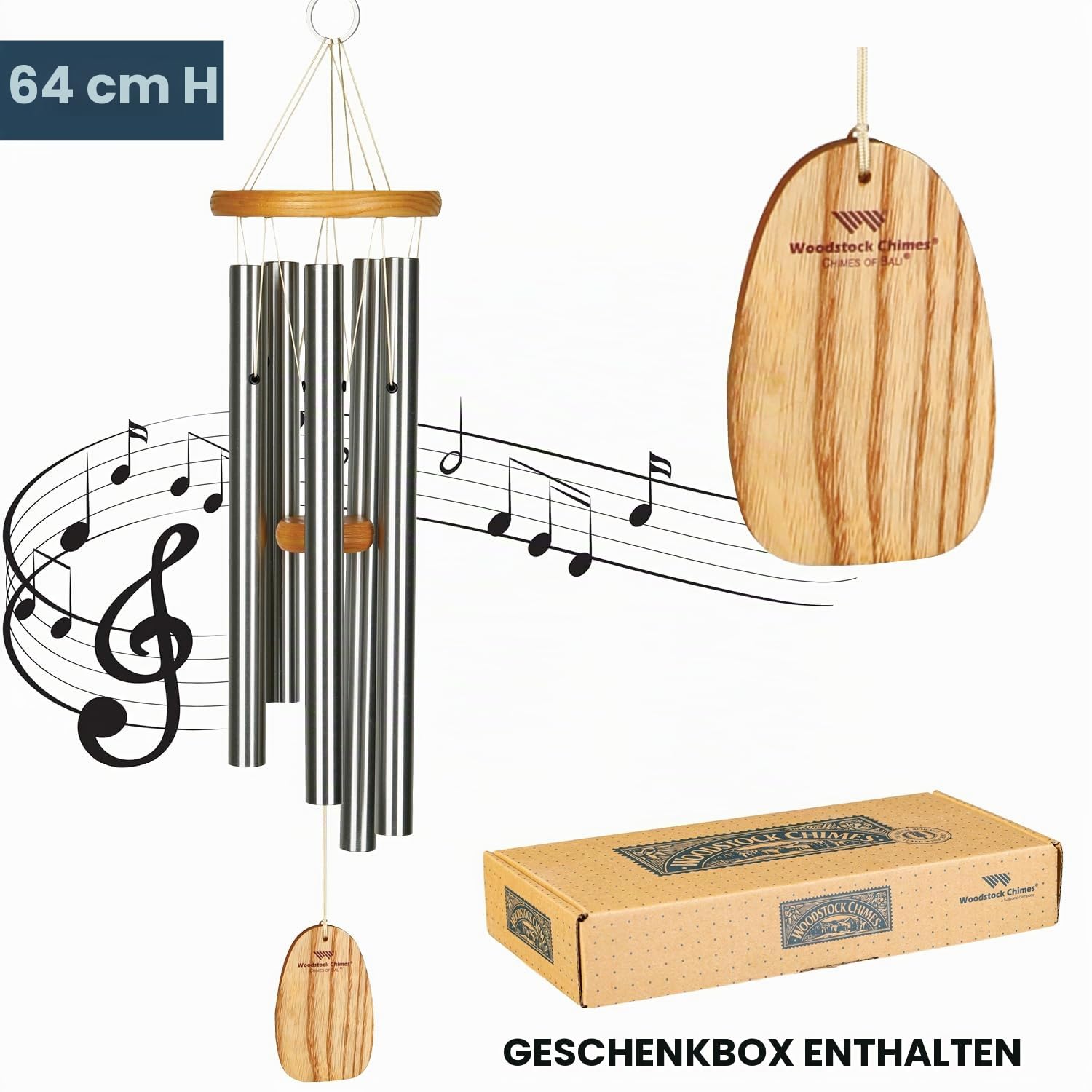 Woodstock Chimes BWS Windspiel Chimes of Bali, Silber, 63,5 cm