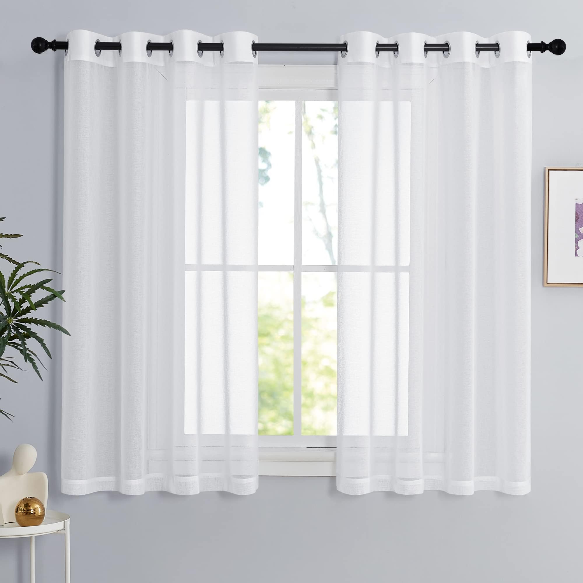 PONY DANCE Rideaux Voilages Blanc - Lot de 2 Rideau Court 140 x 160 cm ...