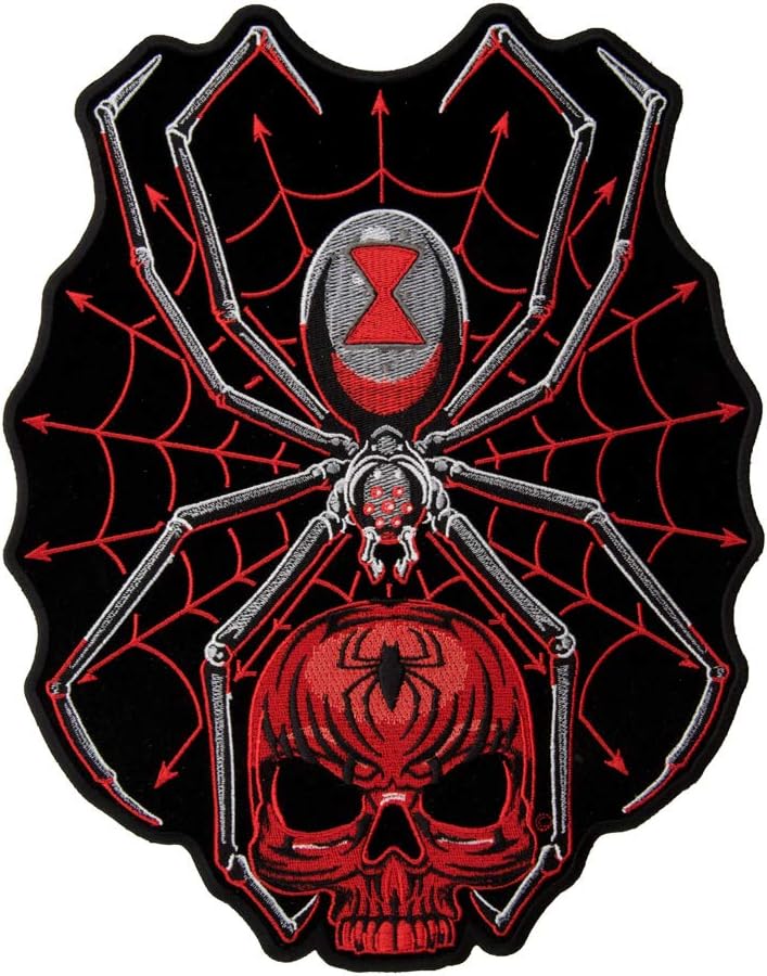 PatchStop Spider Web Red Black Iron On Patches for Clothing Jeans - 9.75x12.5in X-Large DIY Sew On Patch for Jackets Bags - Embroidered Decorative Animal Patches