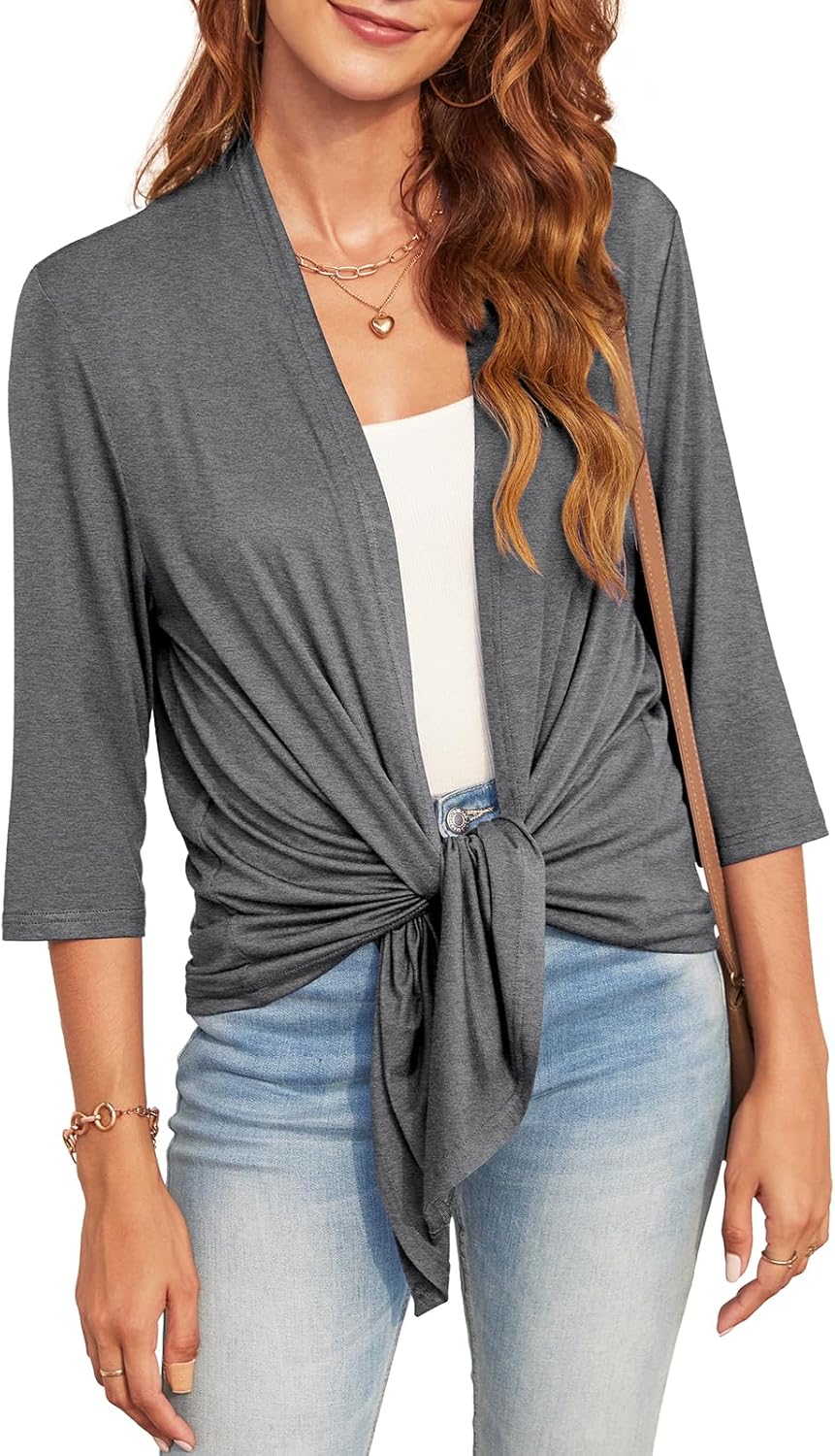 Women's 2026 Casual Short Sleeve Cardigan Front Tie Lightweight Summer Casual Open Front Cardigans - Image 2