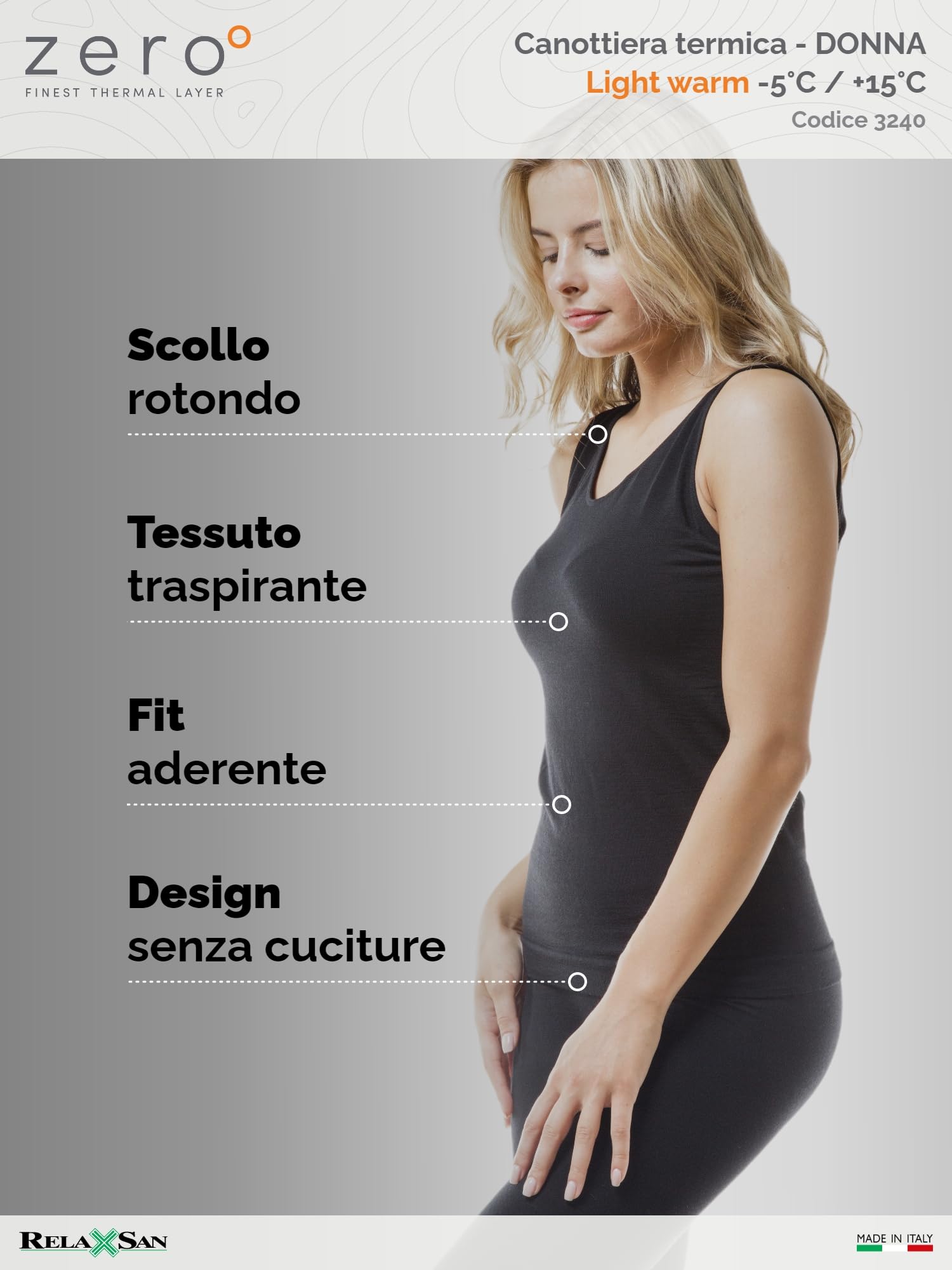 Relaxsan Zero Canotta Termica Donna con Lana Merino, Made in Italy, cod. 3240