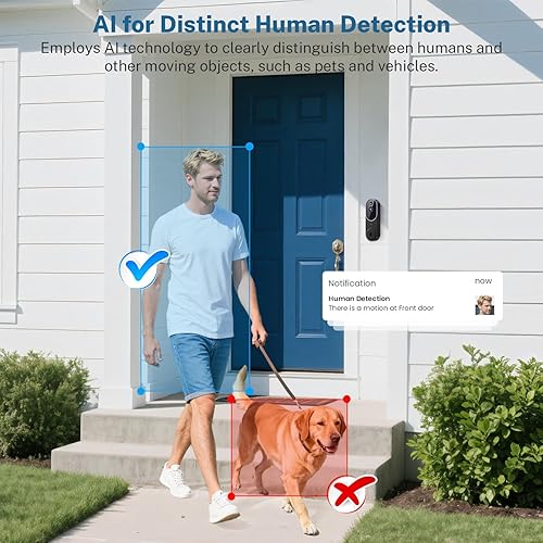 Miniatura 4 de Timbre inteligente inalámbrico de 1080p con receptor de timbre, imagen en vivo HD, detección humana AI, Wi-Fi de 2.4 GHz, audio bidireccional,