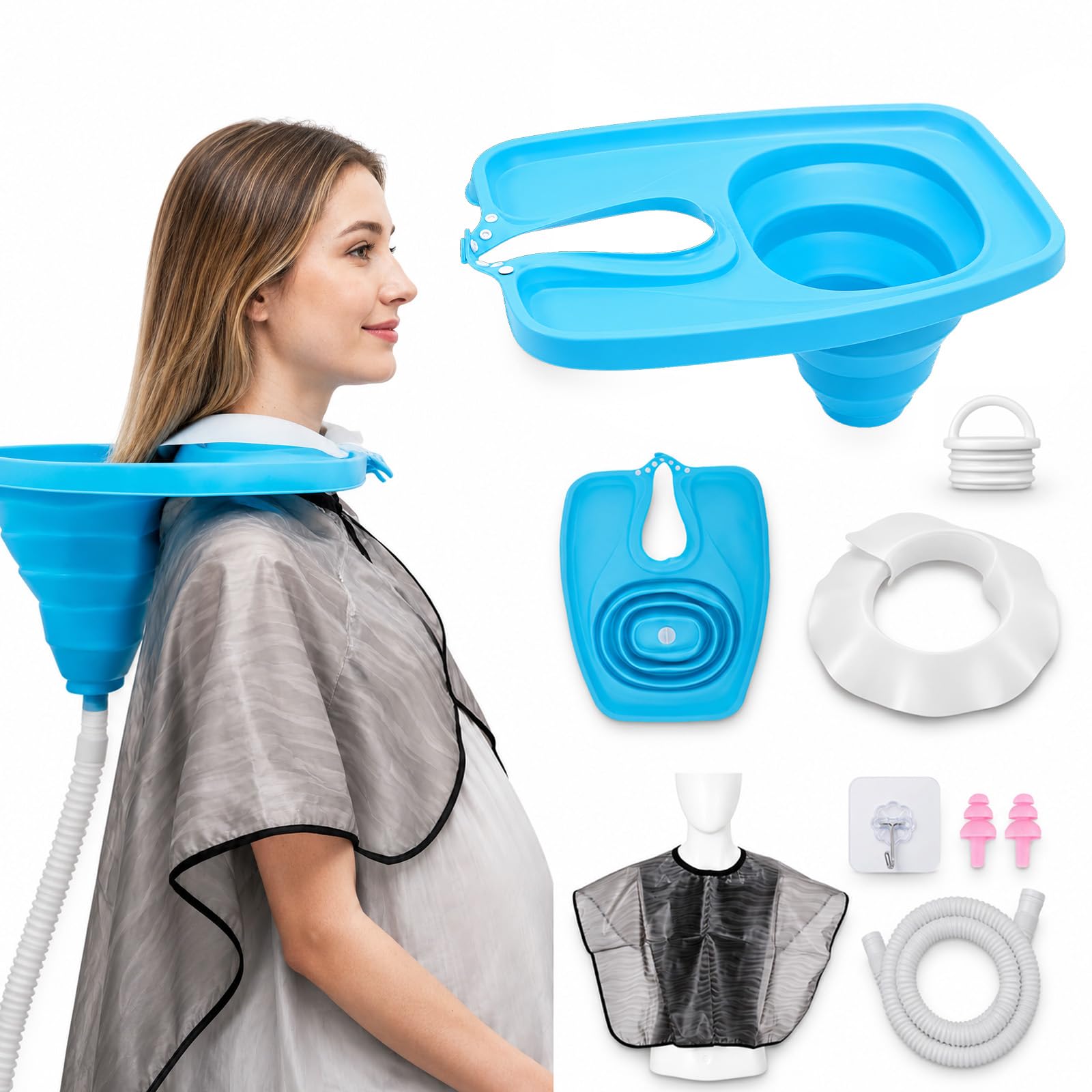 Lavabo per capelli portatile e pieghevole, per la casa e i bambini, anziani, incinte, con tubo di scarico e guarnizione, compatto