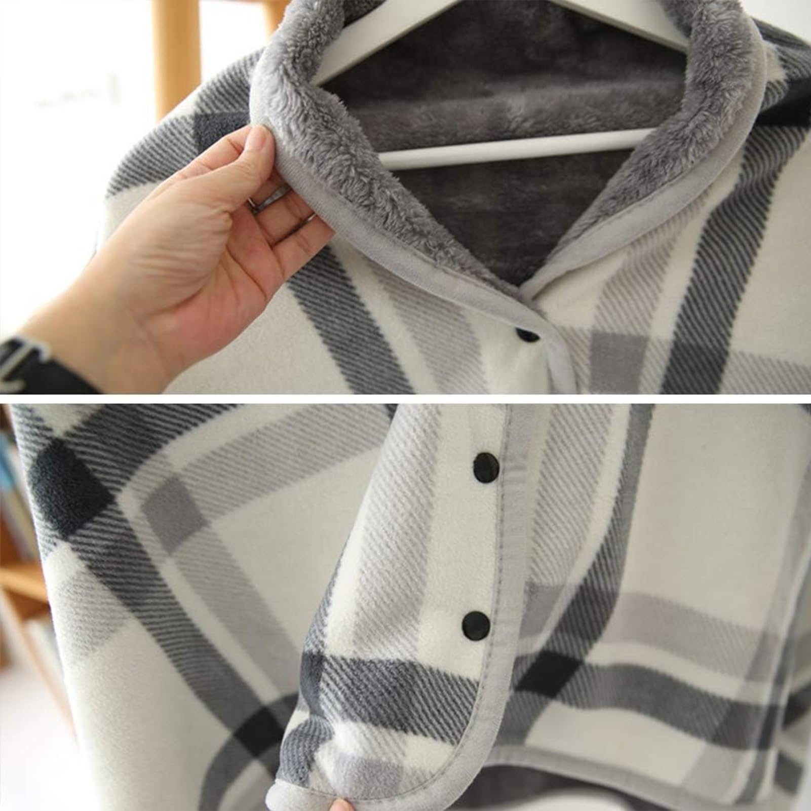 Manta para silla de ruedas, cubierta cálida de invierno, chal grueso, calentador de piernas con capucha, manta de invierno a cuadros para silla de ruedas, accesorio para silla de ruedas