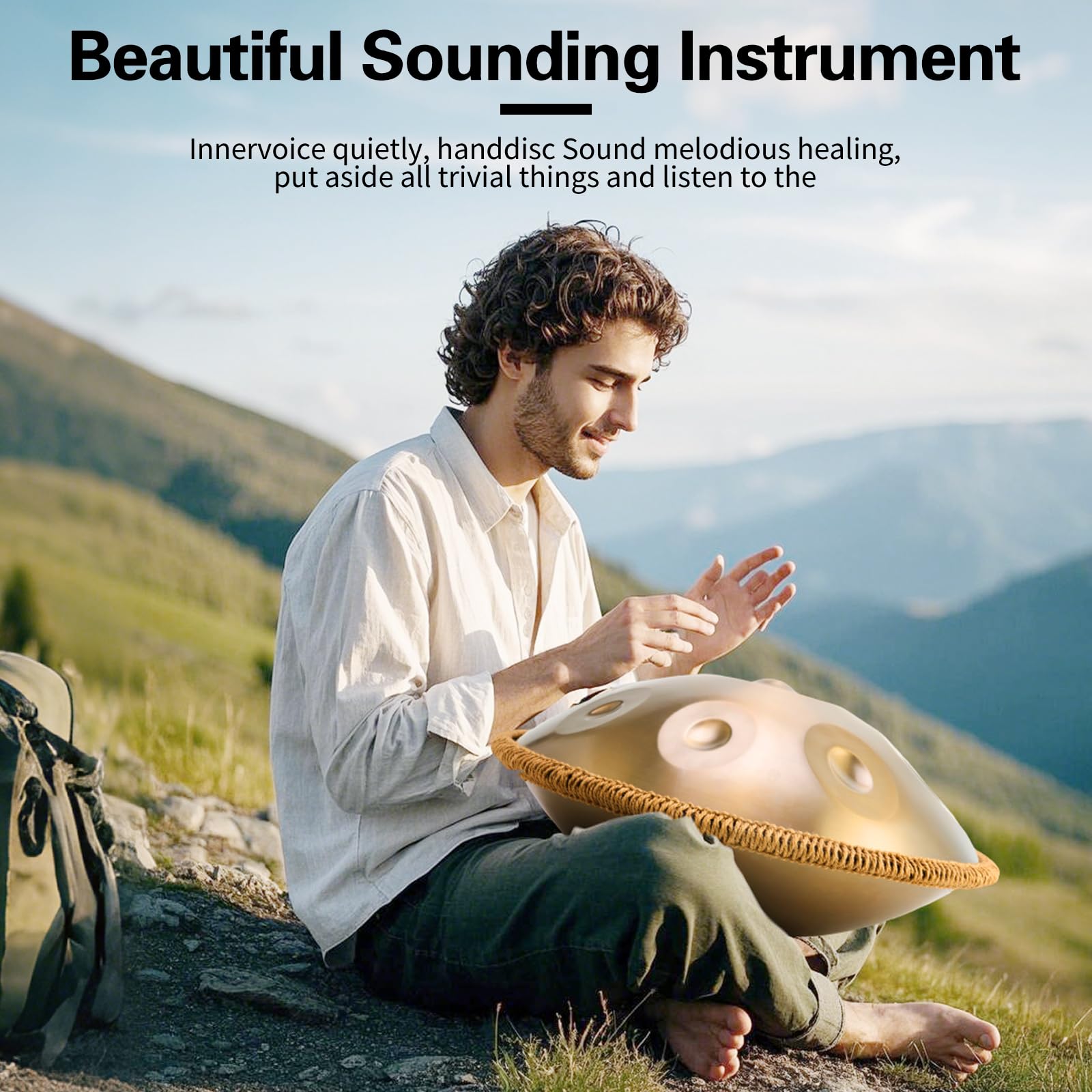 Handpan Instrument 432 Hz, 9 toni, 22 pollici, Handpan in d-Moll, tamburo per lingua con custodia, bacchetta, supporto, per principianti, professionisti, musicoterapia (oro, 9 toni 432 Hz)