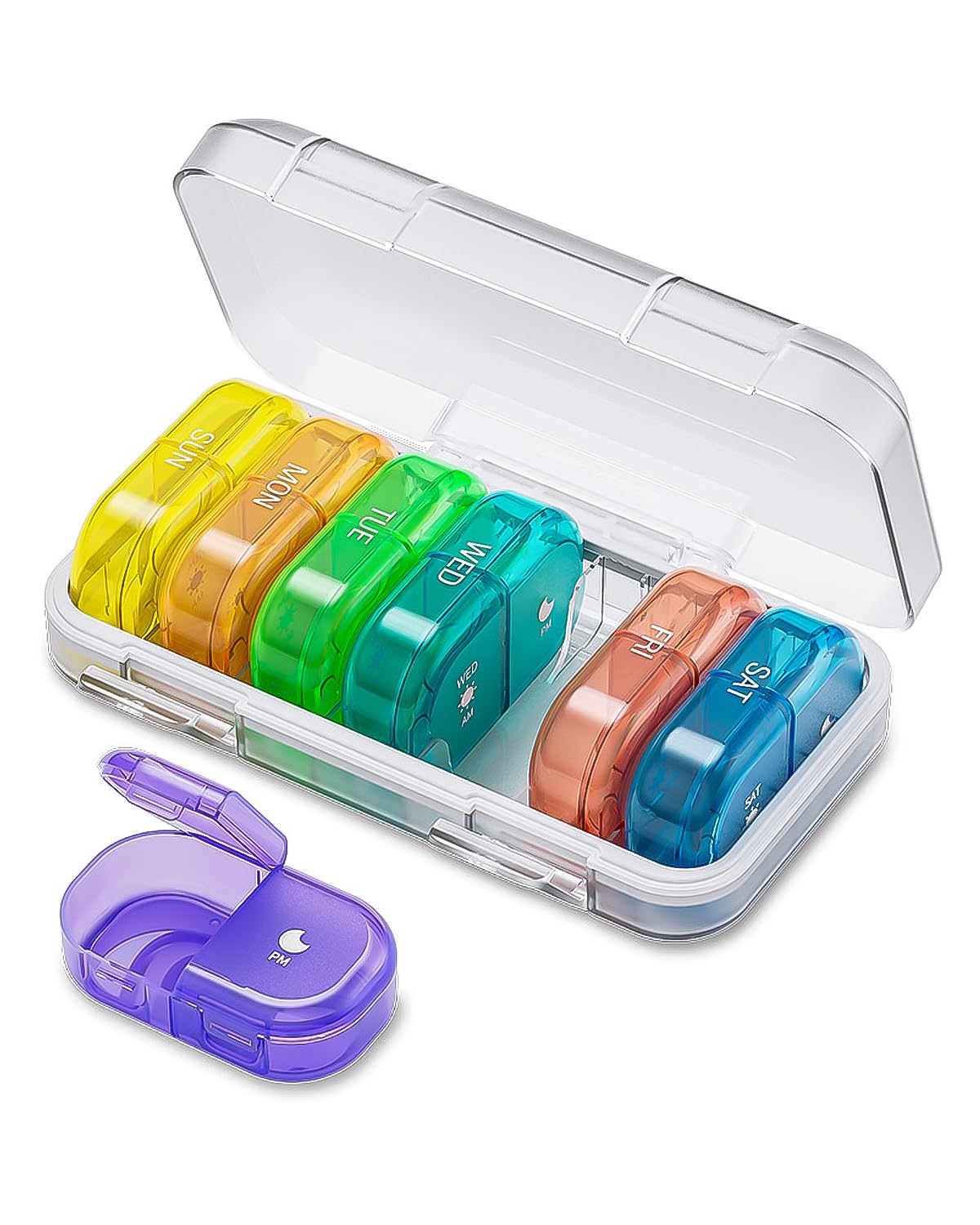 ONTERATE Weekly Pill Organizer 2 Times a Day Colorful