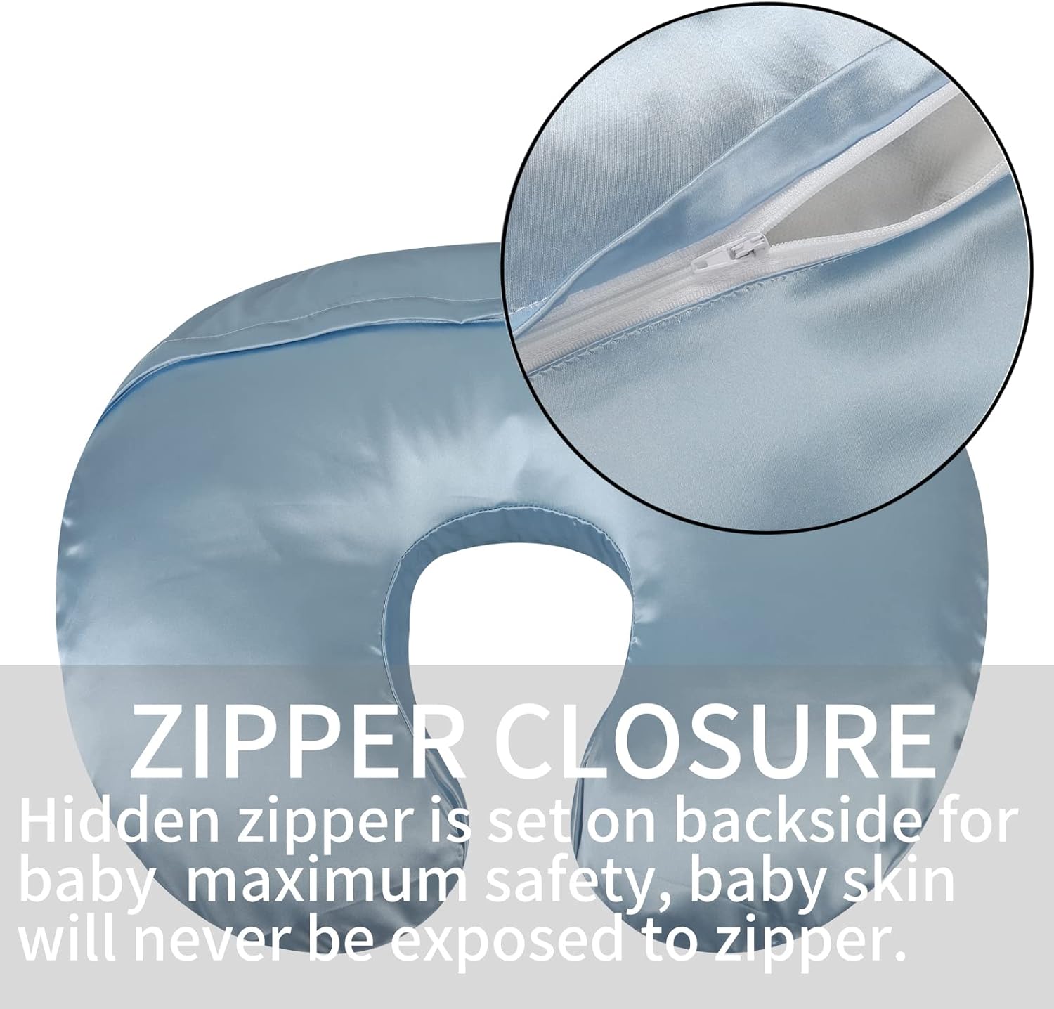 Satin Nursing Pillow Cover Set 2 Pack Ultra Soft Silk Compatible with Boppy Pillow for Breastfeeding Pillow Protect for Baby Hair and Skin Grey & Lt Blue image 3 of 7 B0BDMTRMNH