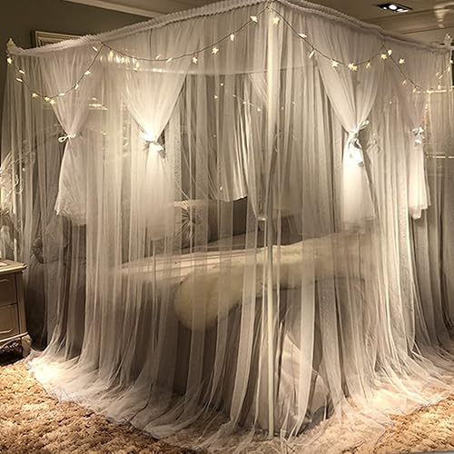 Miniatura 8 de Joyreap - Dosel de cama de 4 esquinas negro, lujosa, diseño de red acogedora y lujosa real, elegantes accesorios de decoración de dormitorio para