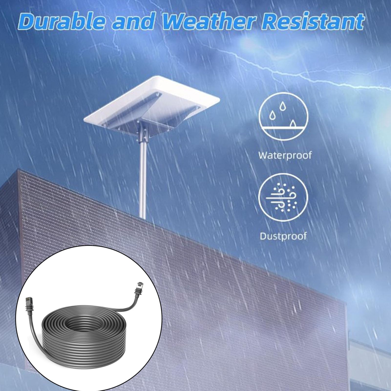 Cable de repuesto rectangular de 9 m, impermeable, de alta velocidad, para uso en Internet al aire libre, con soportes para cables