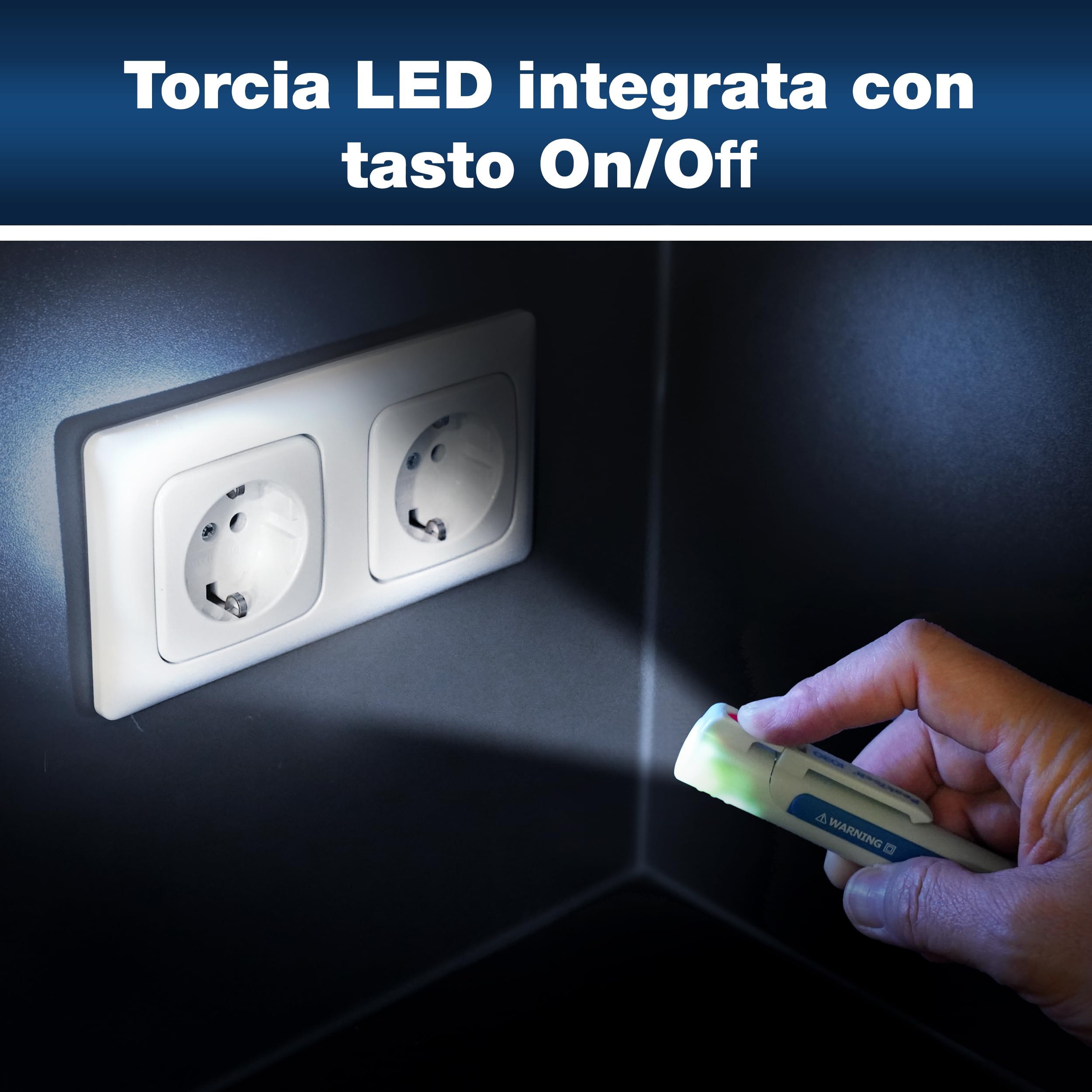 PeakTech 1030 - Tester di Tensione AC senza Contatto con Lampada a LED, Campo di Funzionamento Ac 50-1000V, Sistema di Misurazione, Penna Multimetro Portatile, Segnale Acustico - 157X26Mm