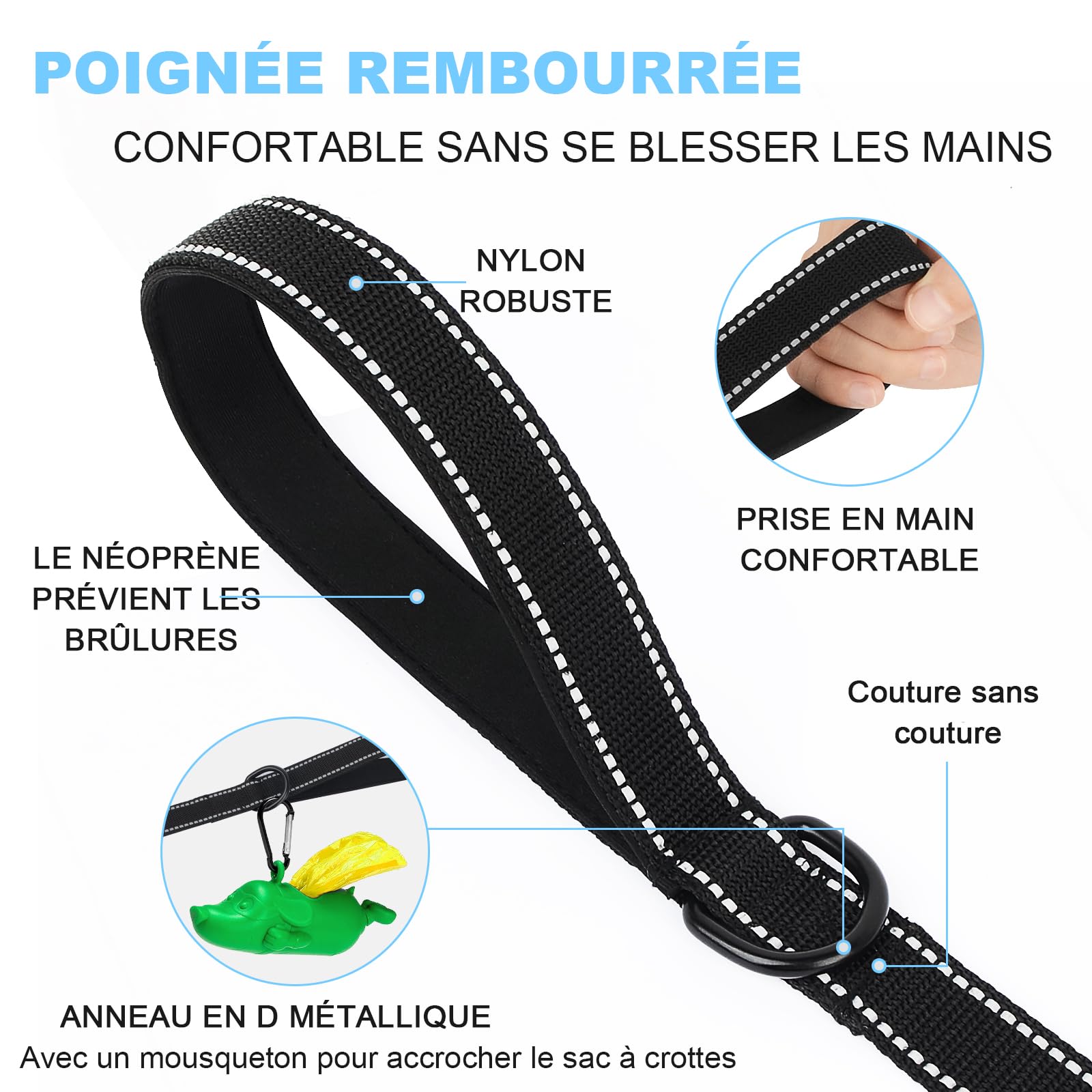 Longe pour Chien - Longe 3M 10M 20M 30M Laisse pour Chien, Laisse de Dressage avec Poignée pour Chiens, Refléchissant (10M)