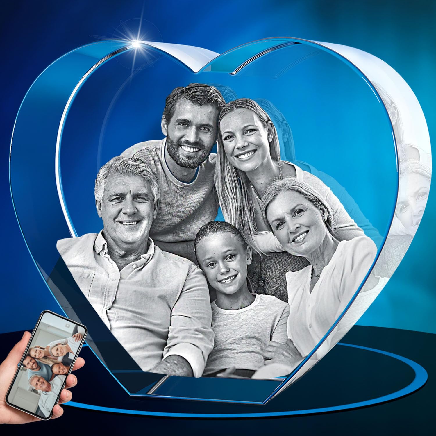 ArtPix 3D Crystal Photo, Regalo Personalizado con su Propia Foto, Imagen grabada con láser 3D, Cristal de corazón Grabado, Regalos de cumpleaños conmemorativos para mamá, papá, Hombres, Mujeres