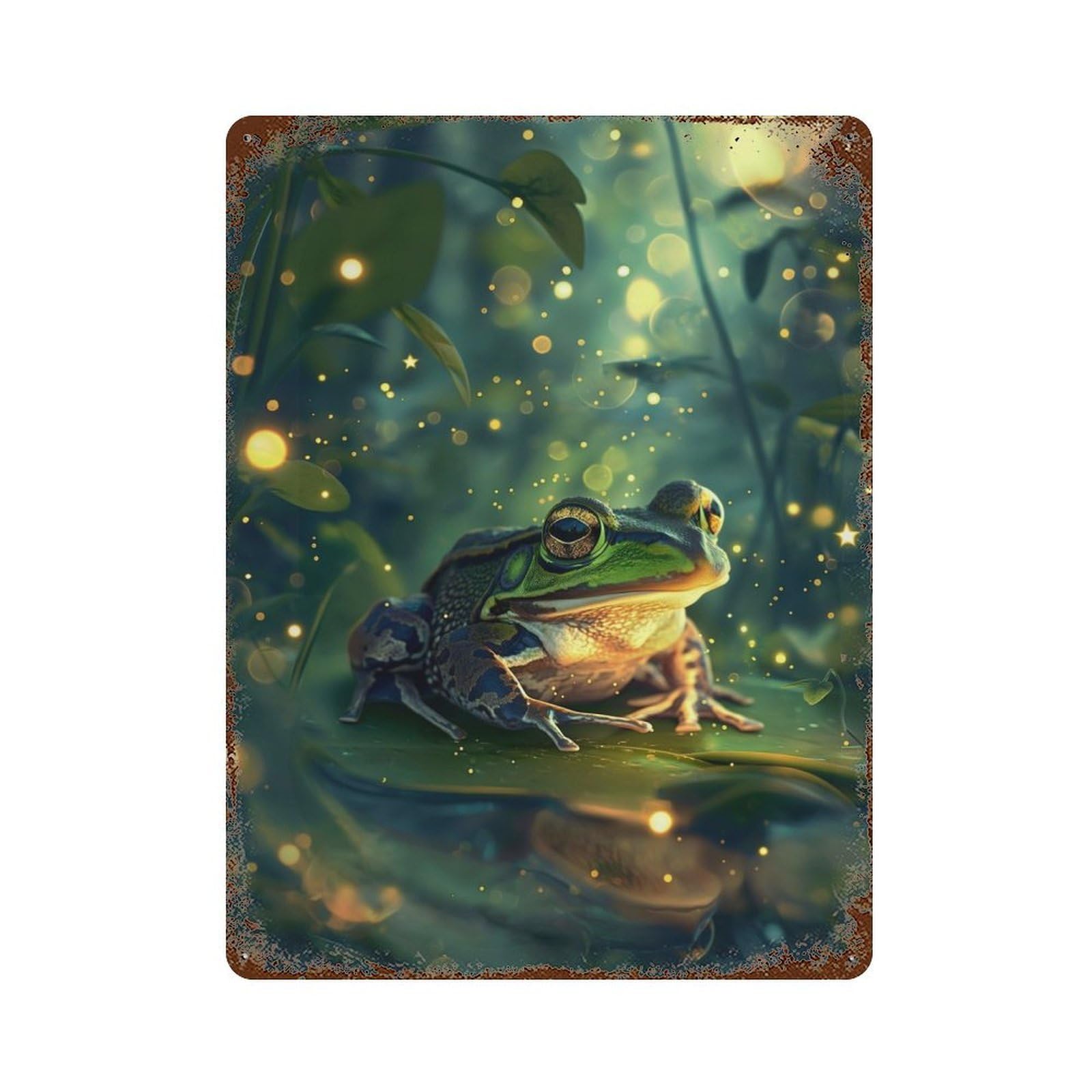 Garage Style Fairy Frog Rust Effect Tin Sign 15.7"x11.8", Industrial Home Decor for Bar And Workshop