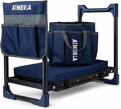 Aimerla K7 Foldable Garden Kneeler Seat, Upgraded Anti-Slip Base, 350LBS Capacity, 10.2" Wide EVA Pad & Detachable Cloud Cushion, 2-in-1 Kneeler Bench for Seniors, Gardening Gifts for Parents